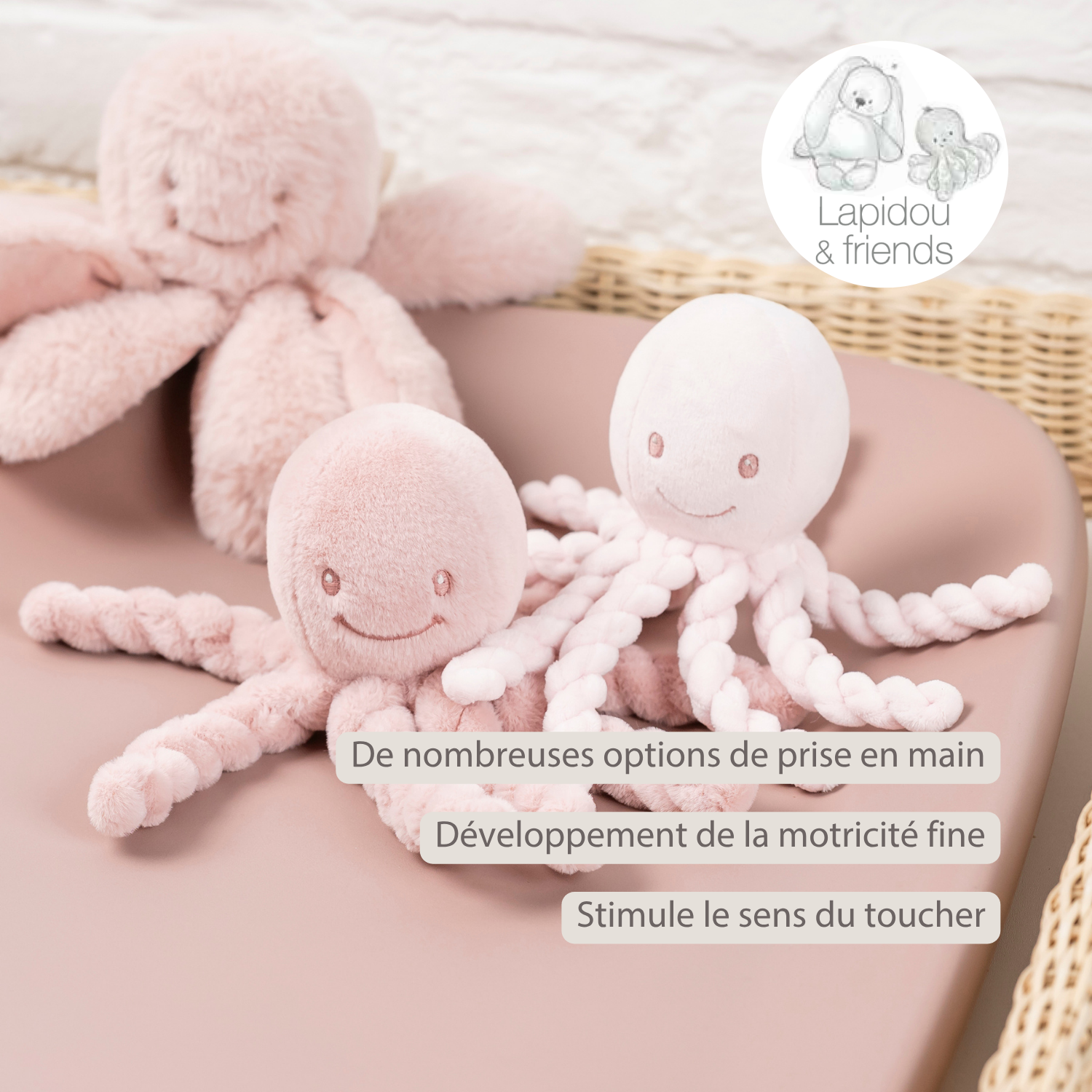 Lapidou Plush Octopus - 22 cm - Pink [FR]