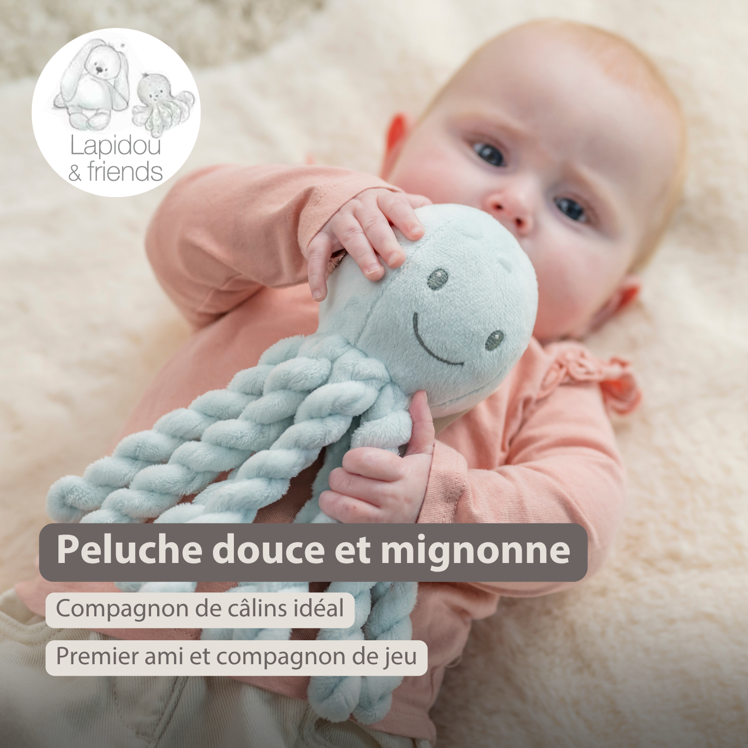 Lapidou Plush Octopus - 22 cm - Blue [FR]