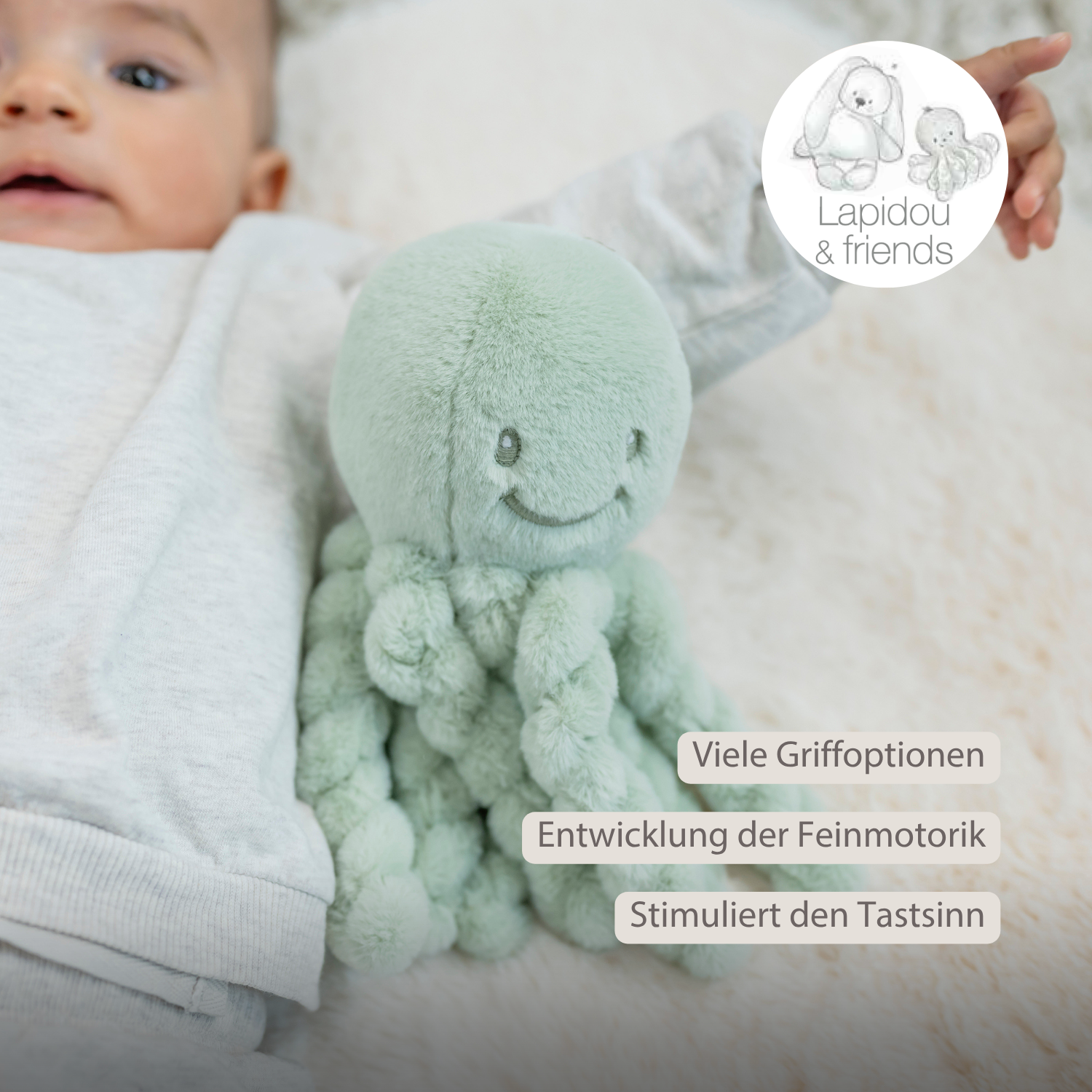 Lapidou Doudou Plush Octopus - 22 cm - Linden Green [DE]