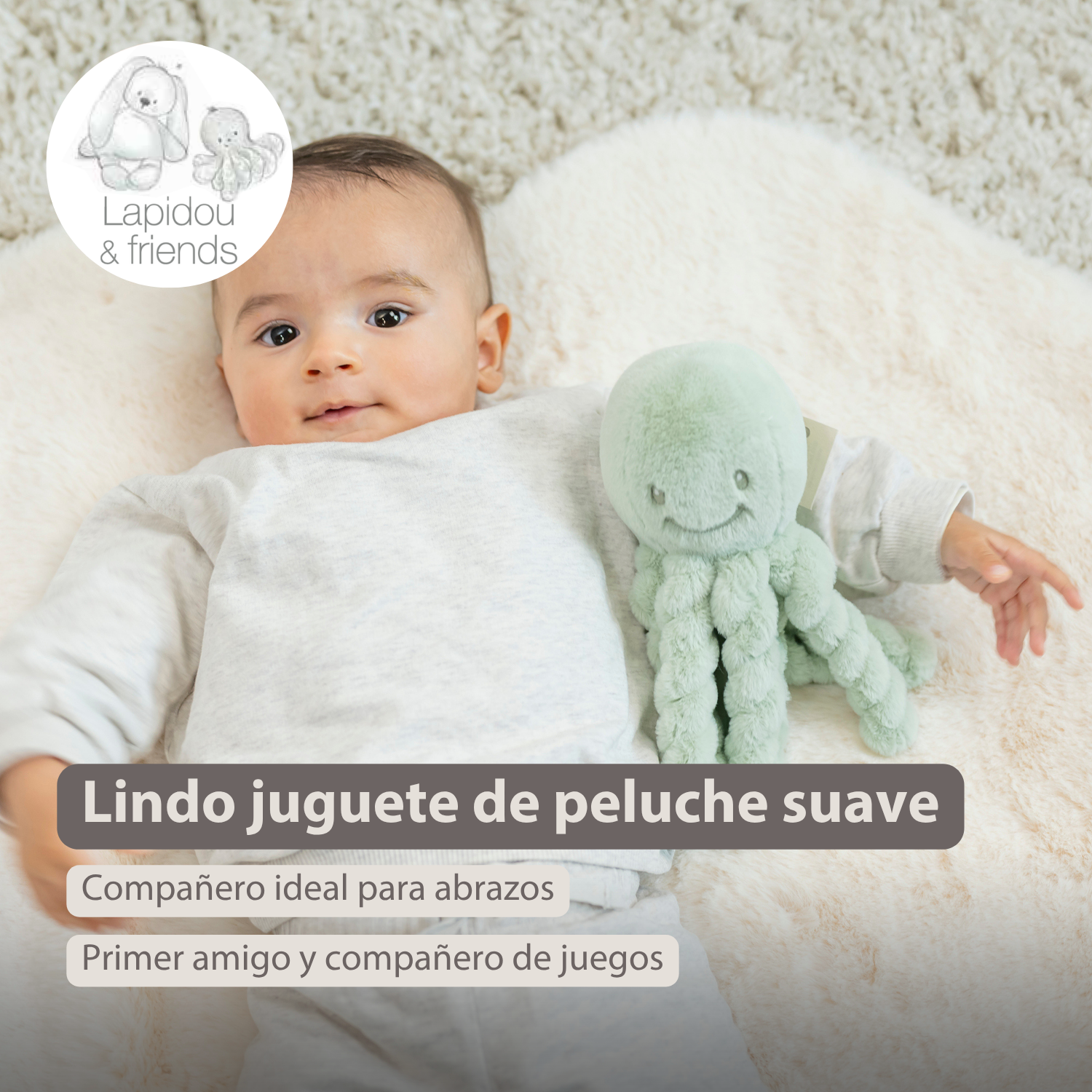 Lapidou Doudou Plush Octopus - 22 cm - Linden Green [ES]