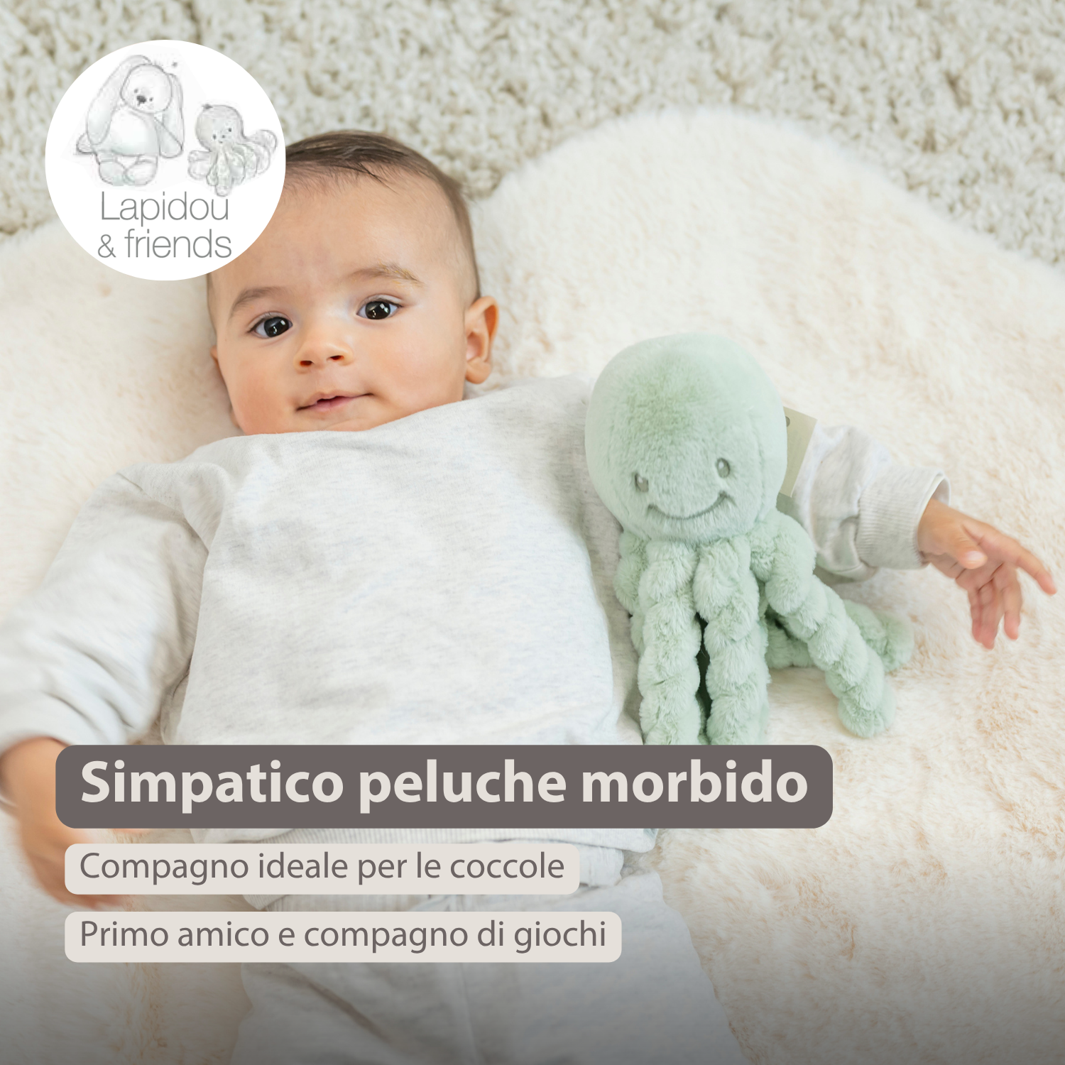 Lapidou Doudou Plush Octopus - 22 cm - Linden Green [IT]
