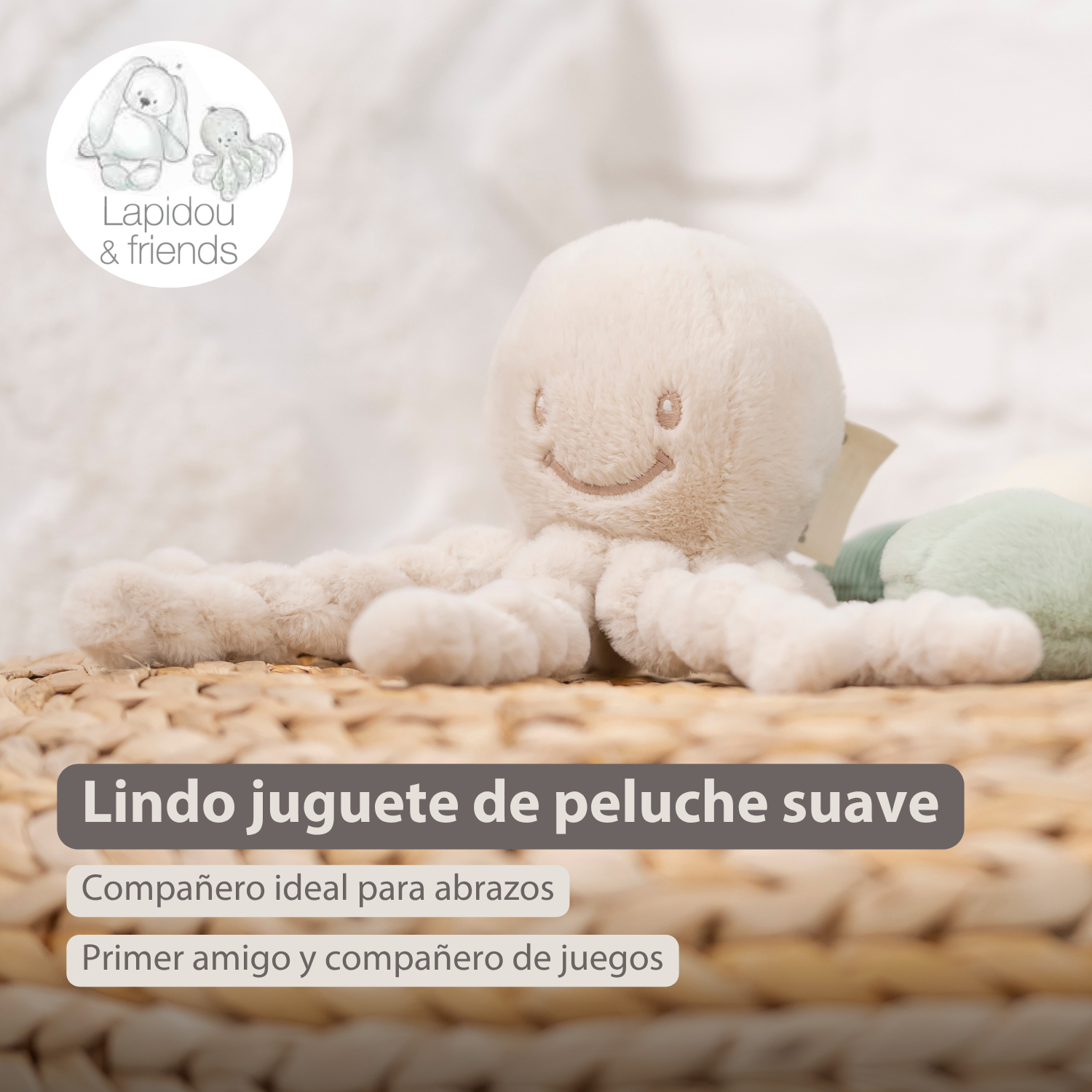 Lapidou Doudou Plush Octopus - 22 cm - Sand [ES]