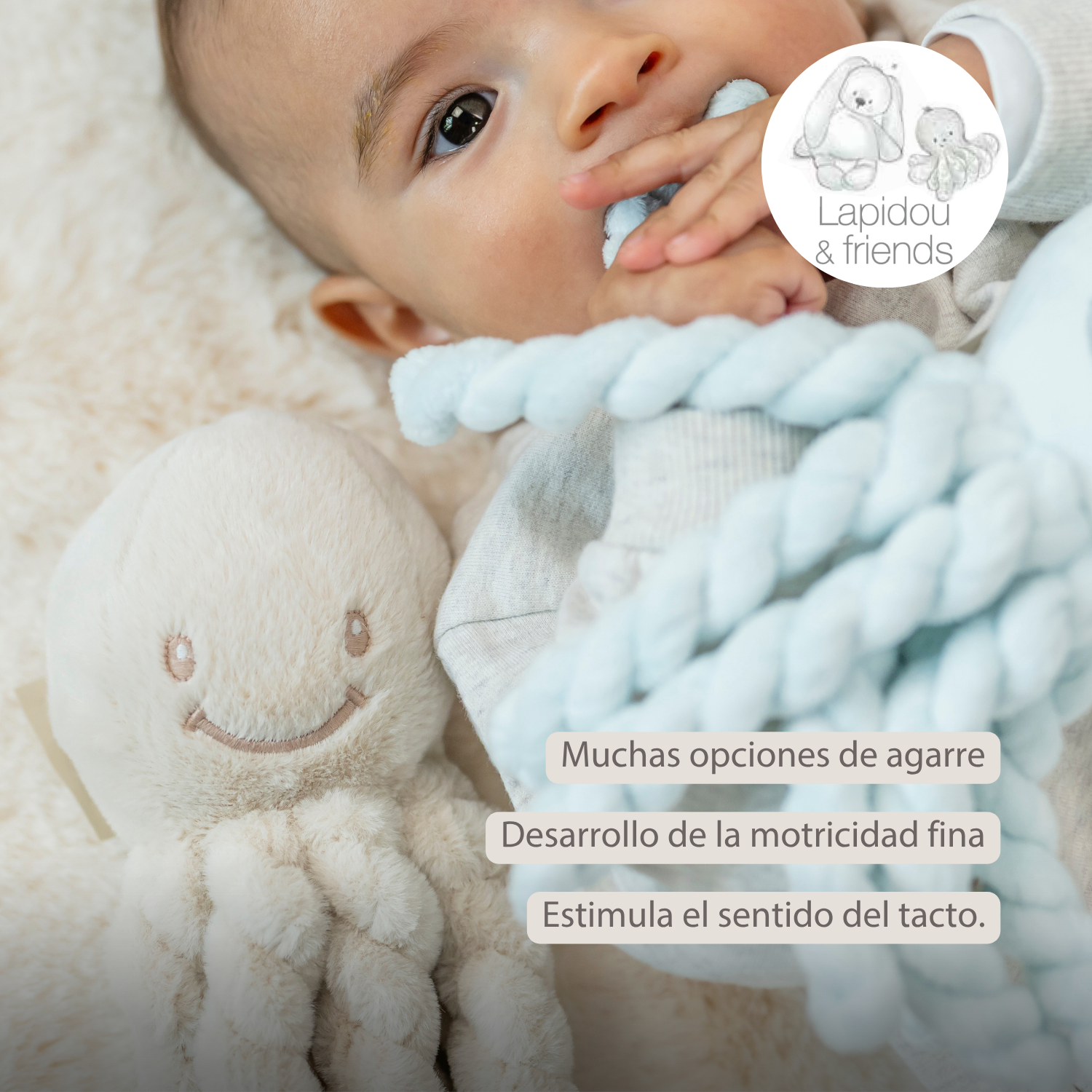 Lapidou Doudou Plush Octopus - 22 cm - Sand [ES]