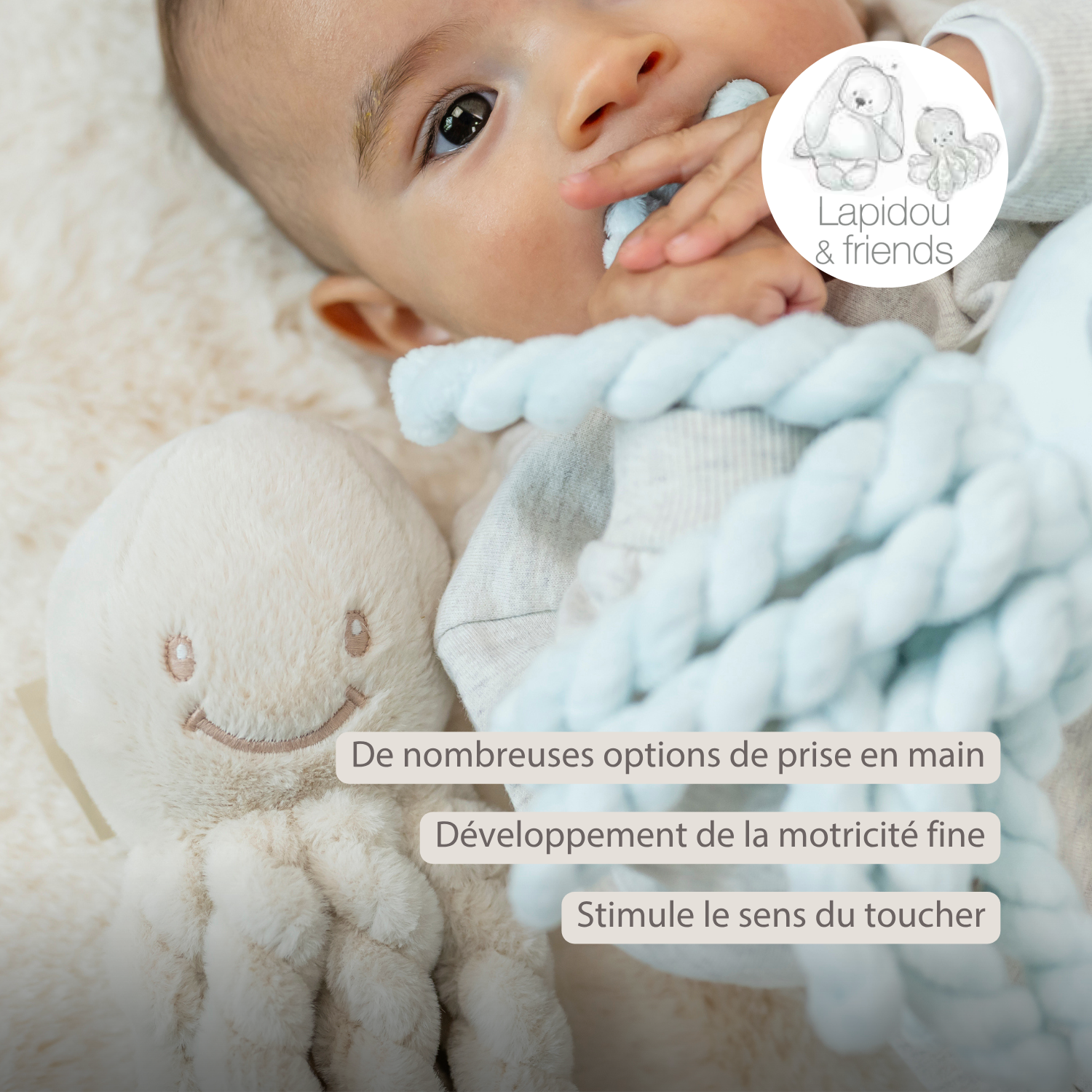 Lapidou Doudou Plush Octopus - 22 cm - Sand [FR]