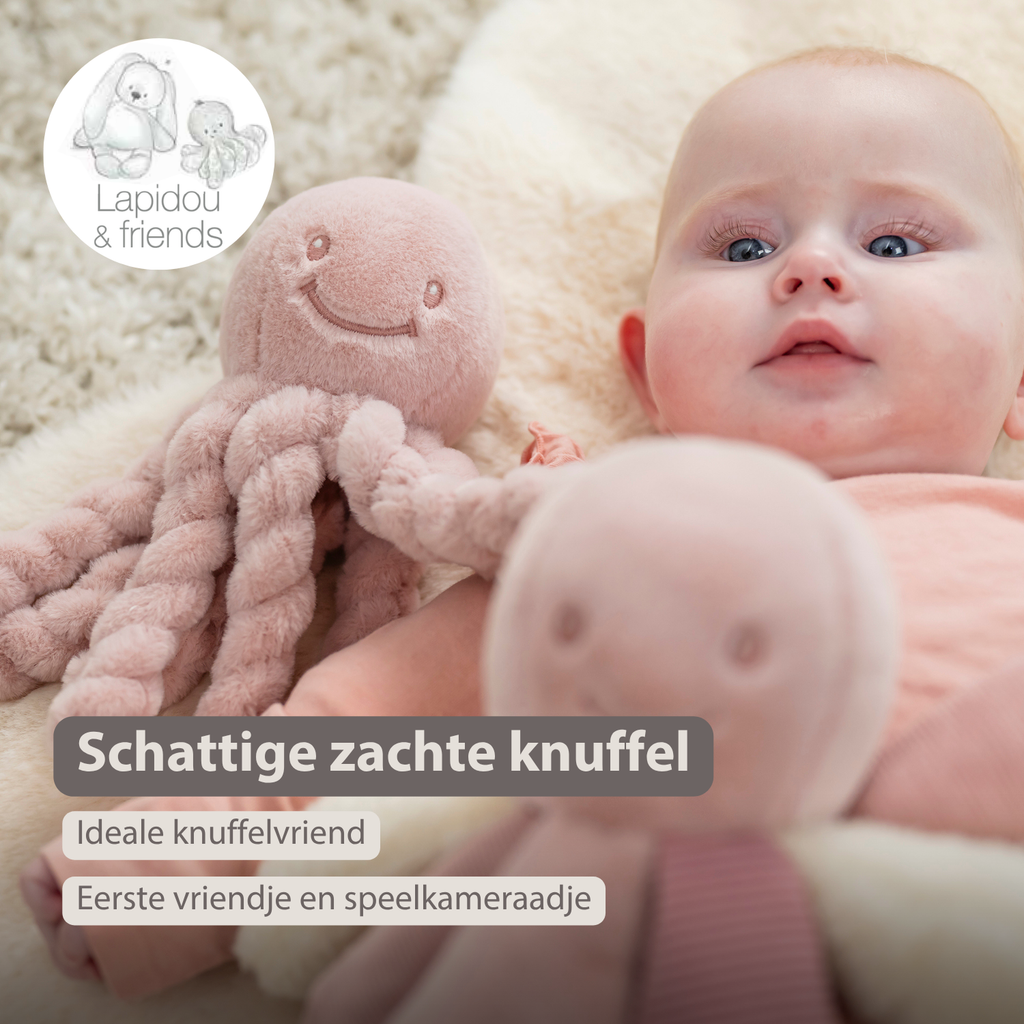 Lapidou Doudou Plush Octopus - 22 cm - Powder Pink [NL]