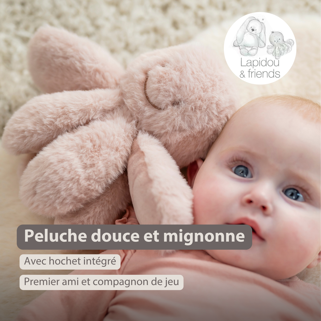 Lapidou Doudou Plush Octopus Rattle - 25 cm - Powder Pink [FR]