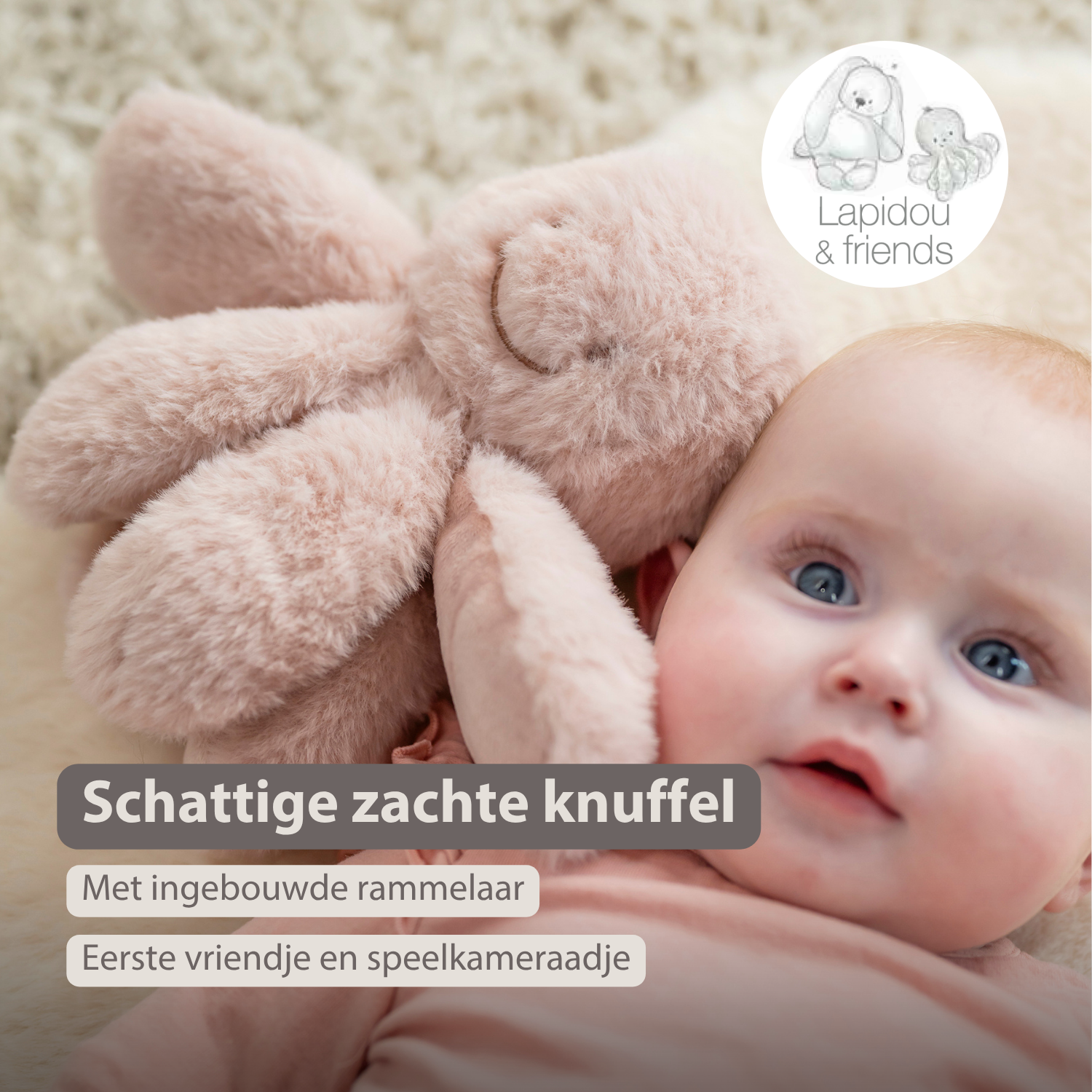 Lapidou Doudou Plush Octopus Rattle - 25 cm - Powder Pink [NL]