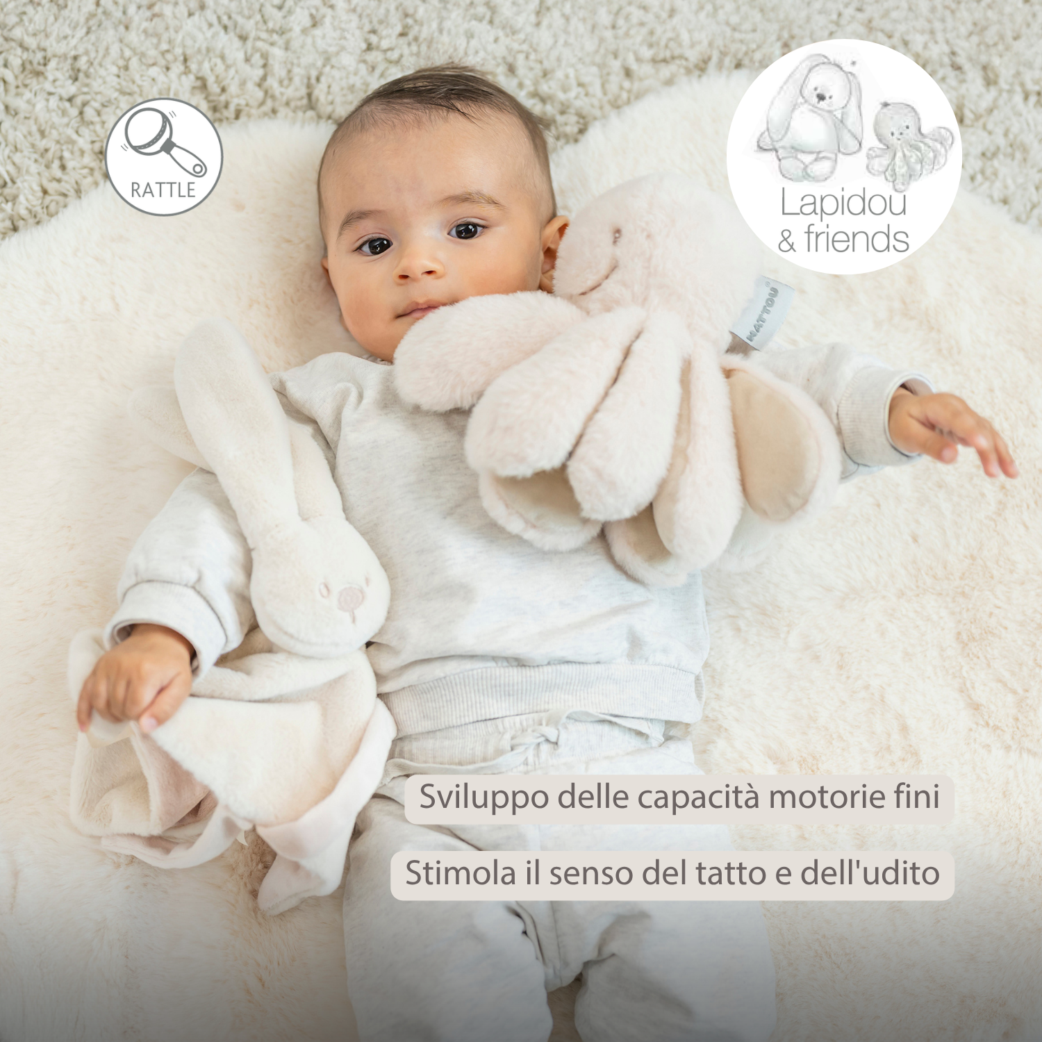 Lapidou Doudou Plush Octopus Rattle - 25 cm - Sand [IT]