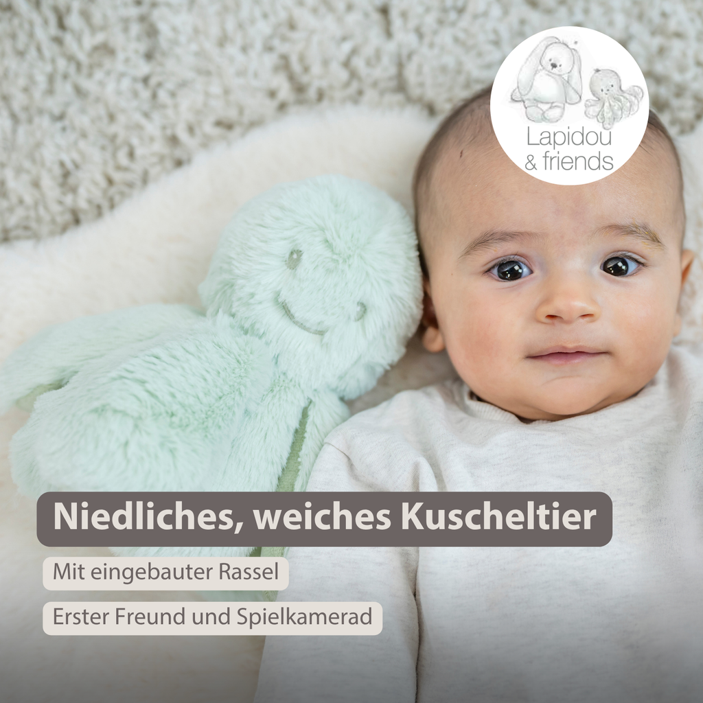 Lapidou Doudou Plush Octopus Rattle - 25 cm - Linden Green [DE]