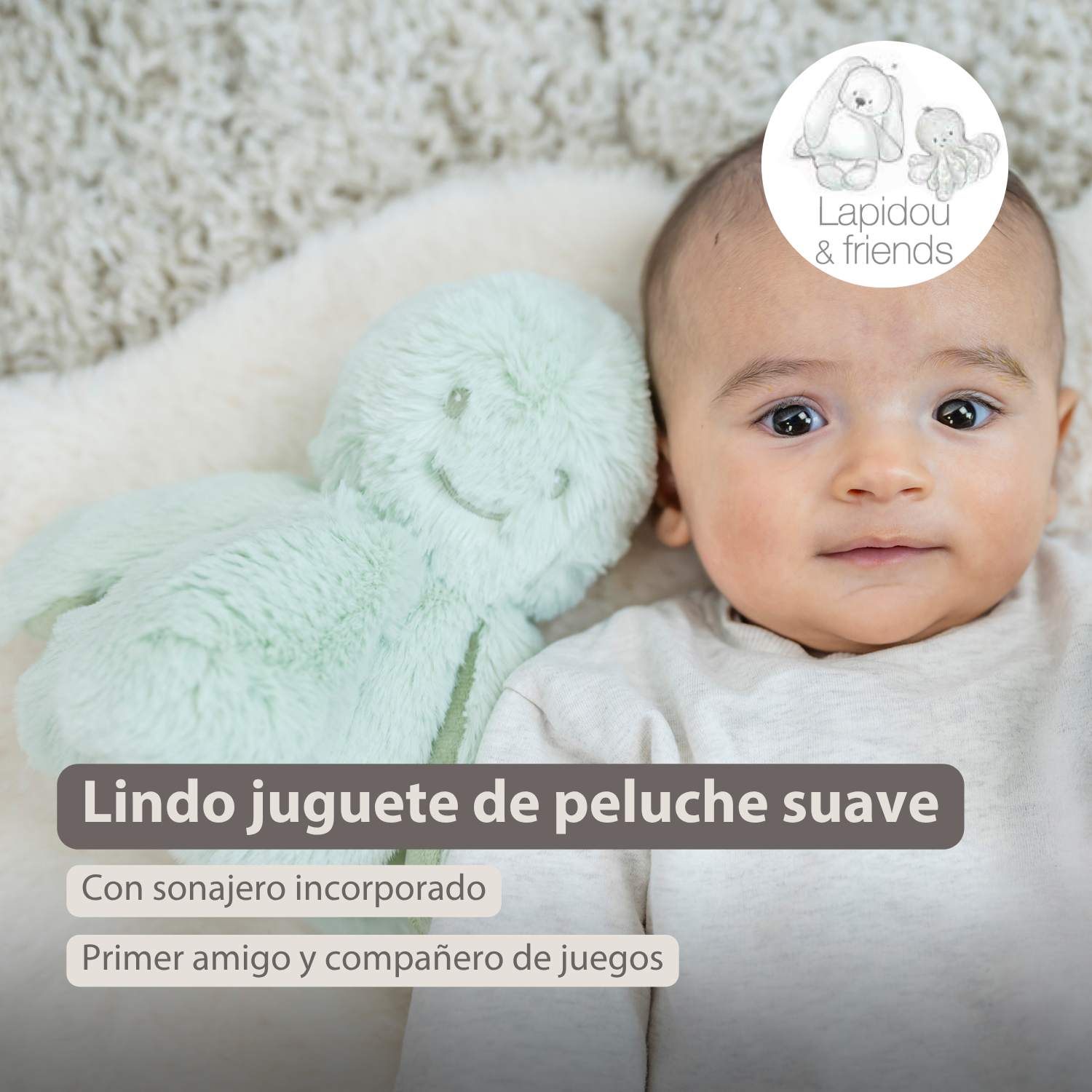 Lapidou Doudou Plush Octopus Rattle - 25 cm - Linden Green [ES]