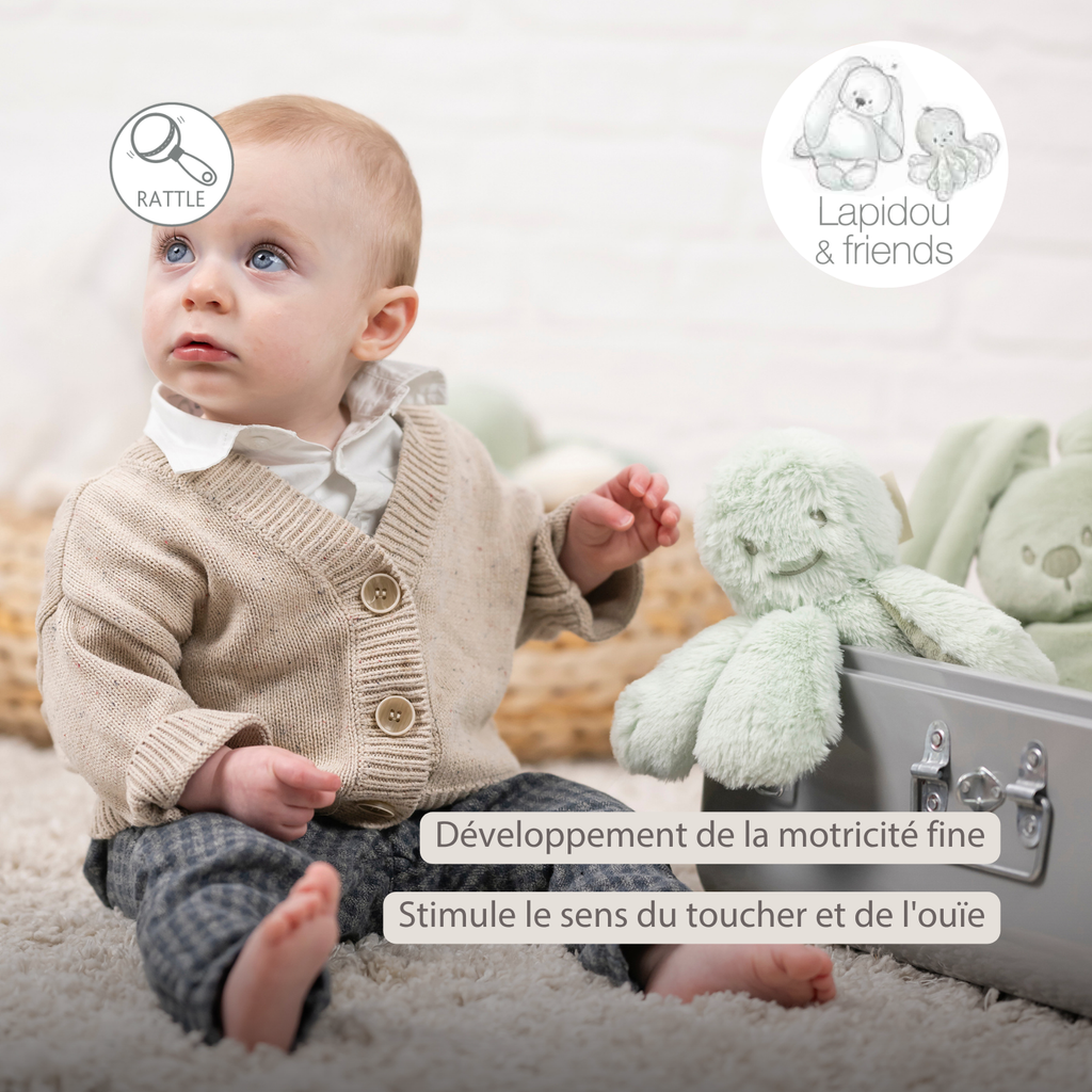 Lapidou Doudou Plush Octopus Rattle - 25 cm - Linden Green [FR]