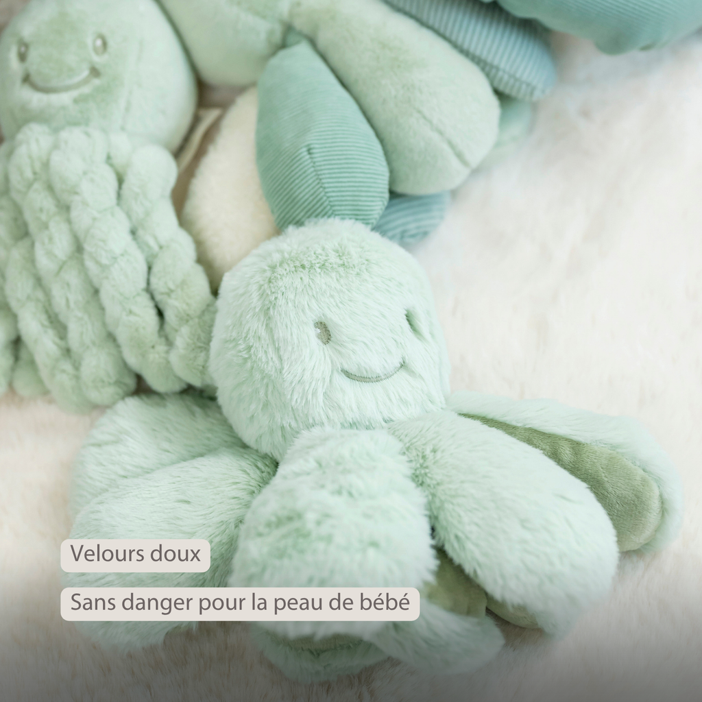 Lapidou Doudou Plush Octopus Rattle - 25 cm - Linden Green [FR]
