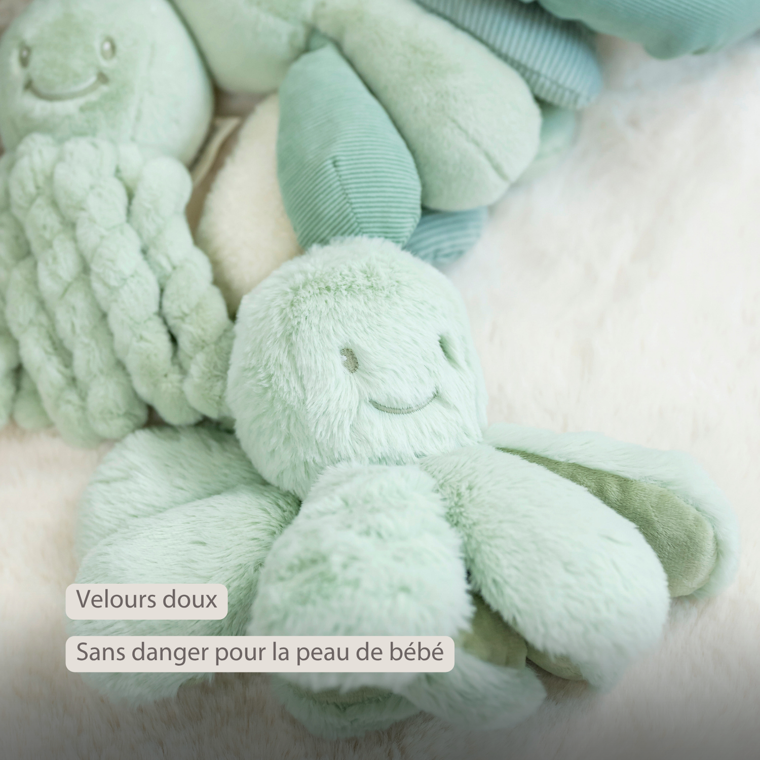Lapidou Doudou Plush Octopus Rattle - 25 cm - Linden Green [FR]