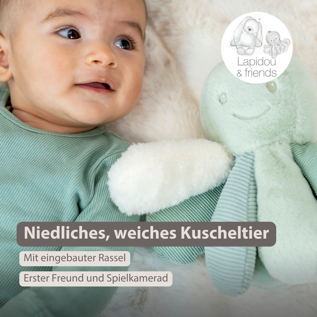 Lapidou Plush Octopus Rattle - 26 cm - Linden Green [DE]