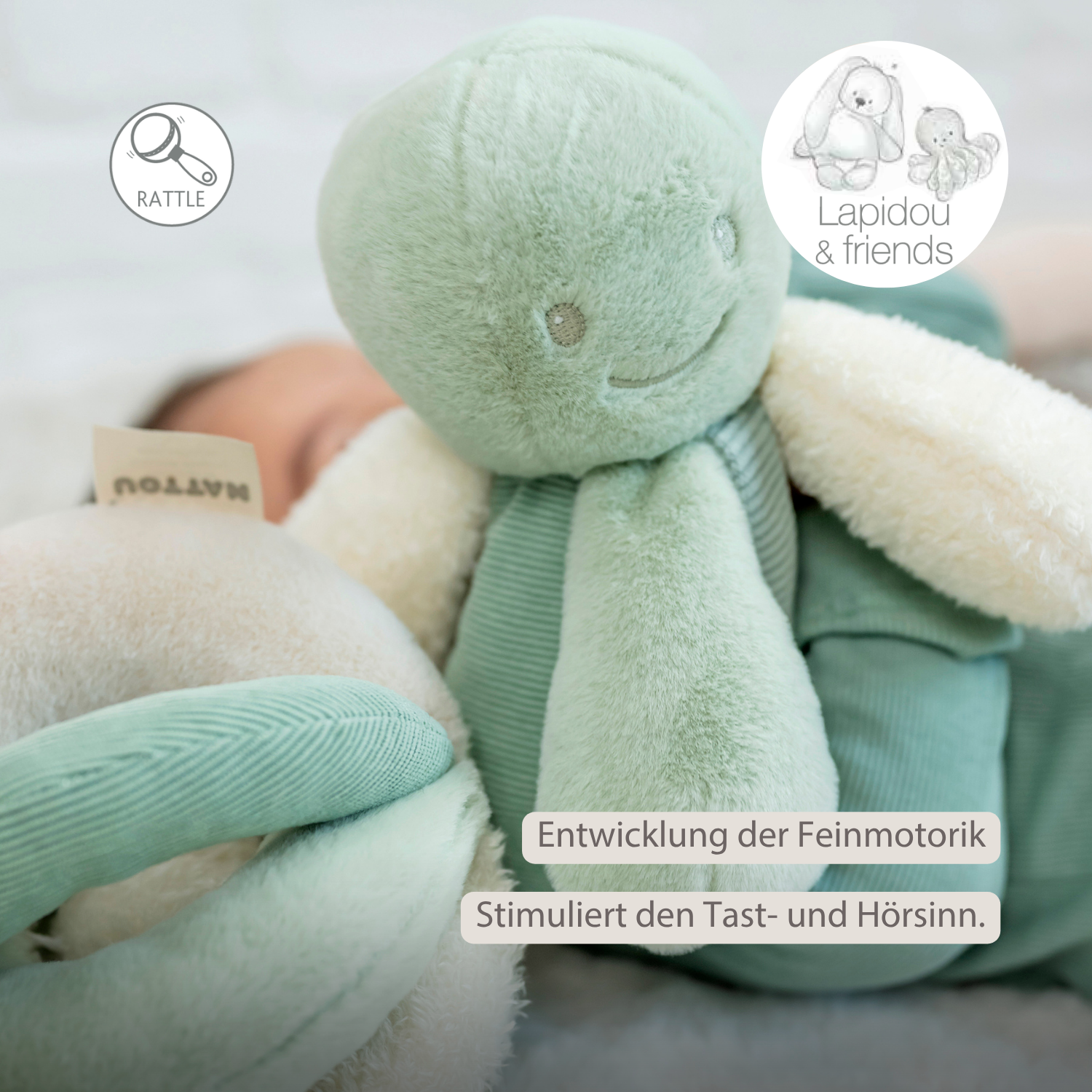 Lapidou Plush Octopus Rattle - 26 cm - Linden Green [DE]