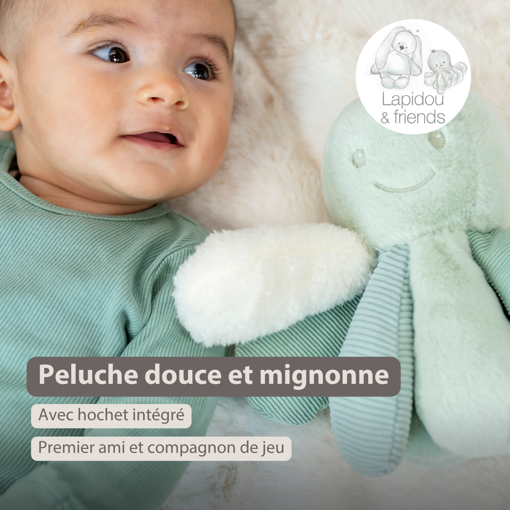 Lapidou Plush Octopus Rattle - 26 cm - Linden Green [FR]