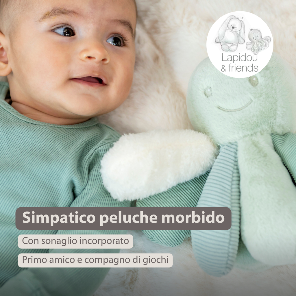 Lapidou Plush Octopus Rattle - 26 cm - Linden Green [IT]