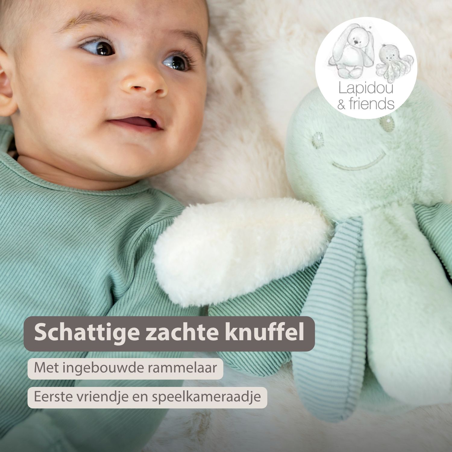 Lapidou Plush Octopus Rattle - 26 cm - Linden Green [NL]