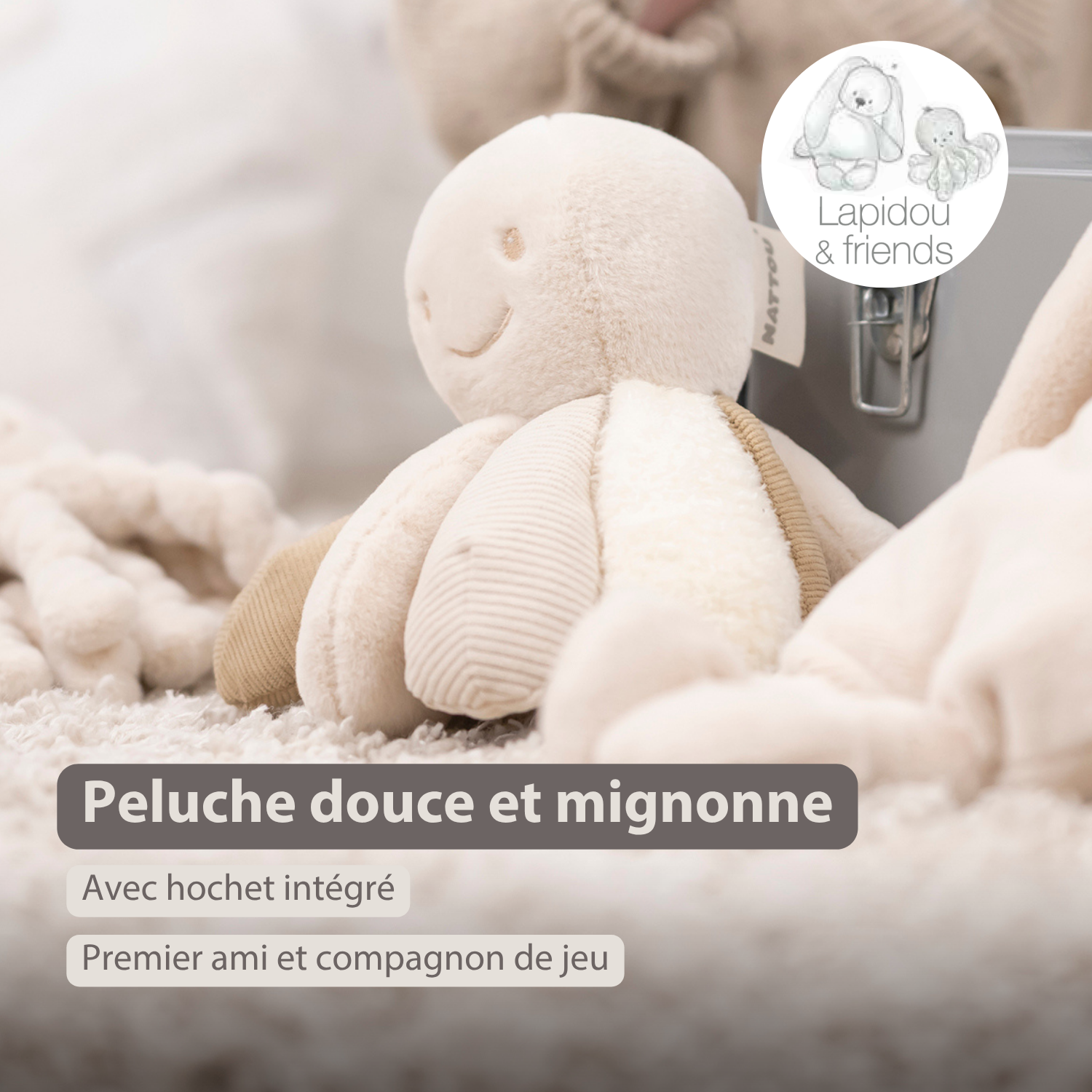 Lapidou Plush Octopus Rattle - 26 cm - Sand [FR]