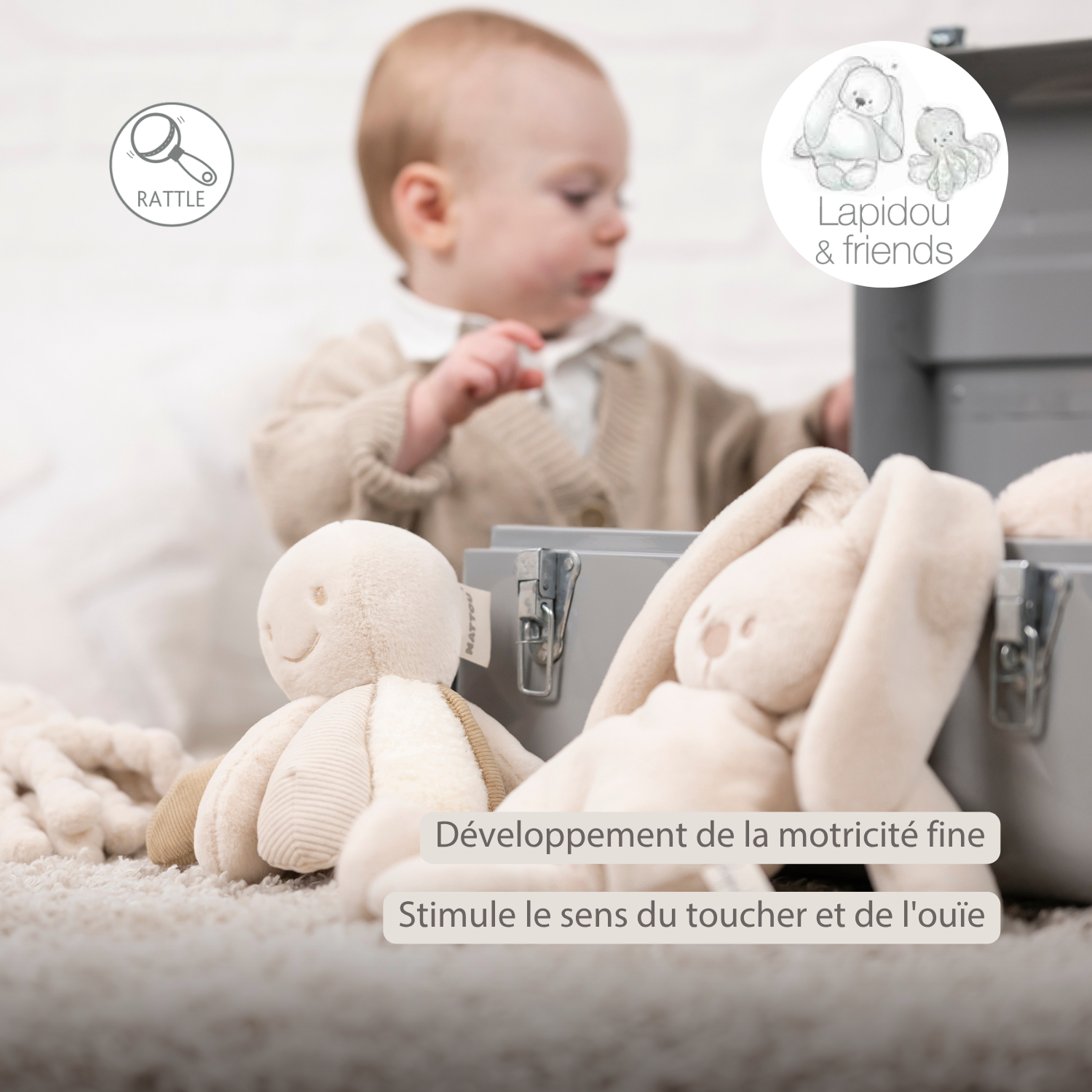 Lapidou Plush Octopus Rattle - 26 cm - Sand [FR]