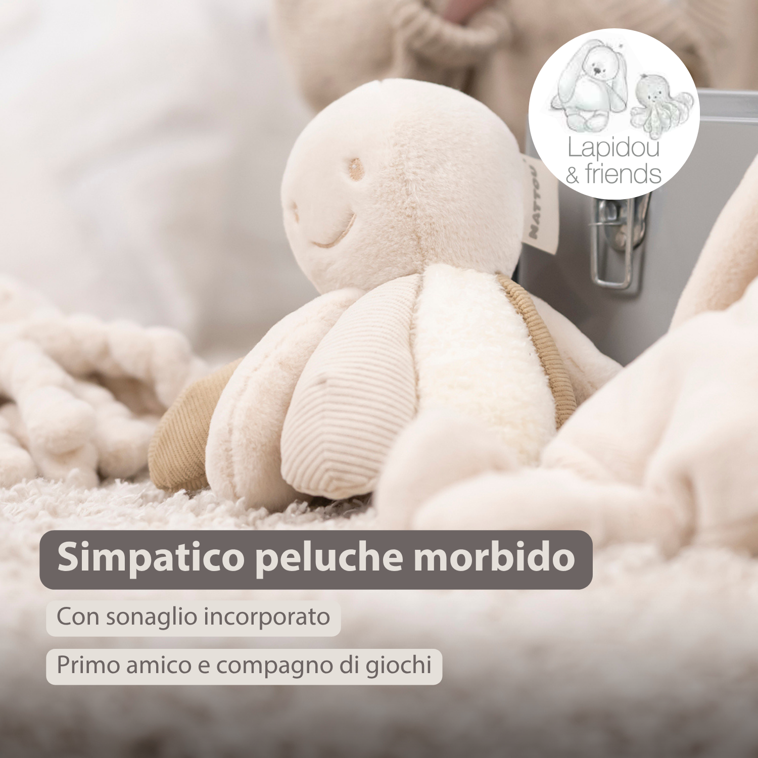 Lapidou Plush Octopus Rattle - 26 cm - Sand [IT]
