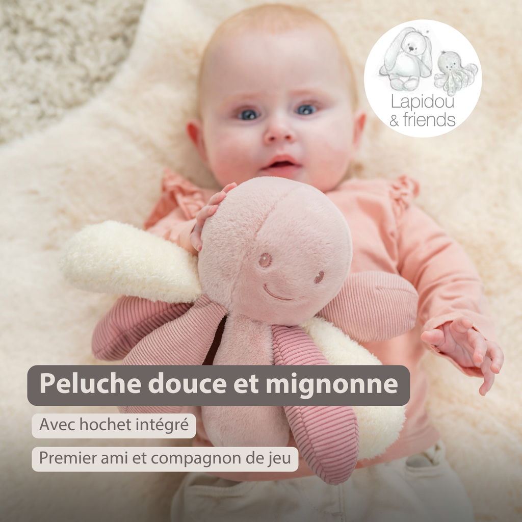 Lapidou Plush Octopus Rattle - 26 cm - Pink [FR]
