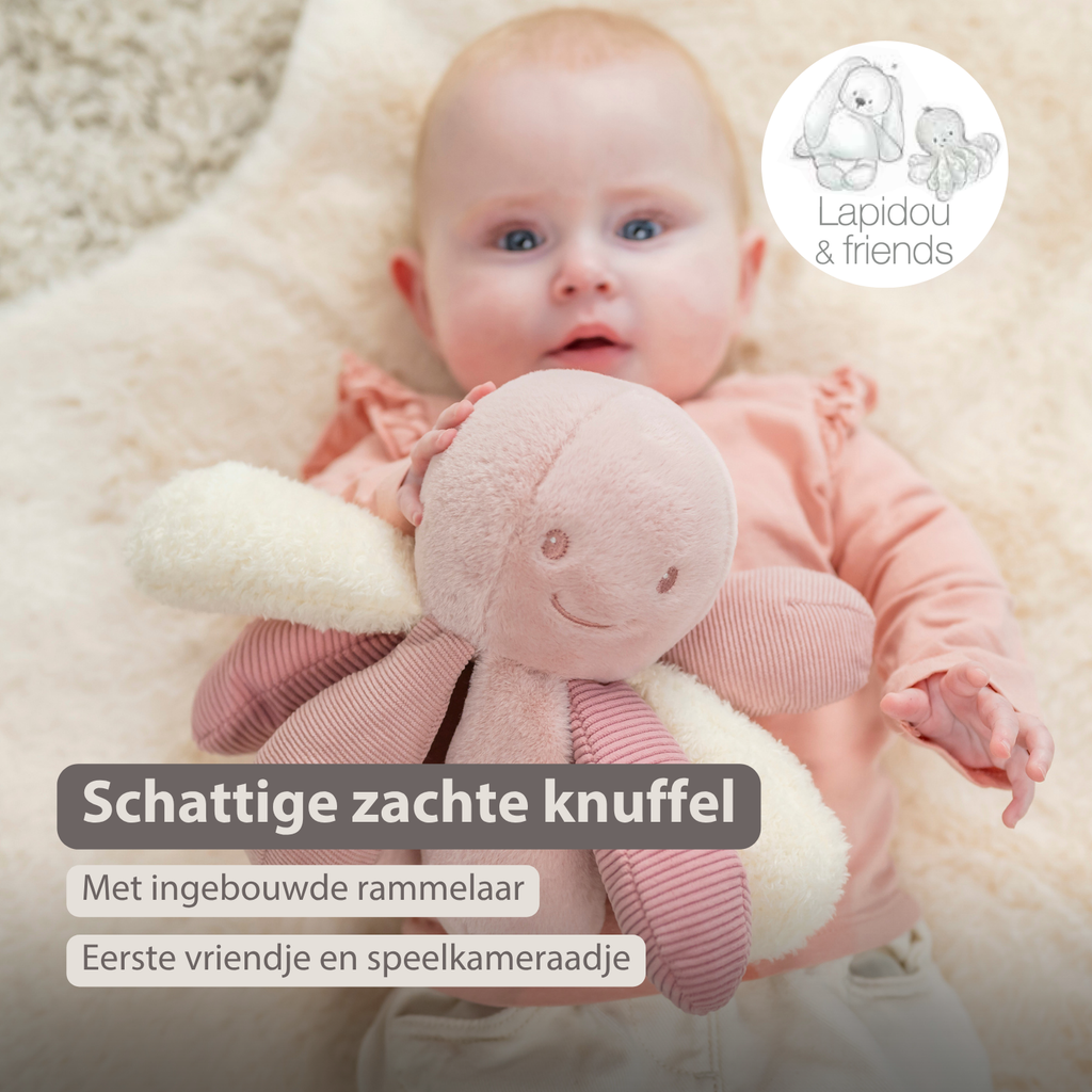 Lapidou Plush Octopus Rattle - 26 cm - Pink [NL]