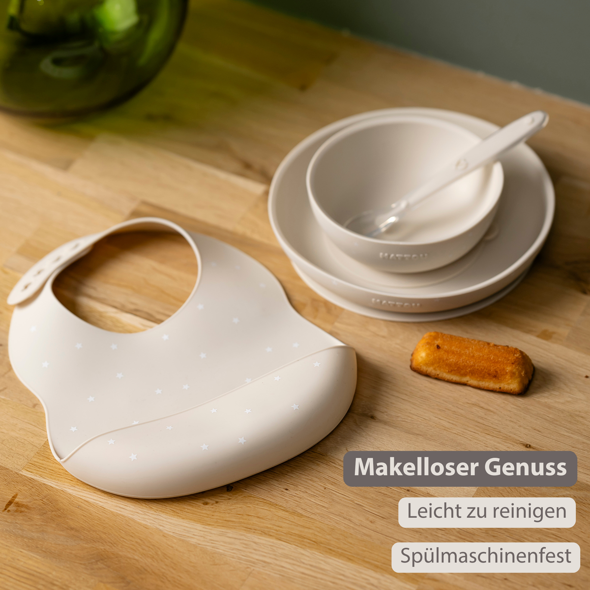 Silikon Geschirr – Kindergeschirr – Lätzchen – Babygeschirr – Ton mit – Nattou