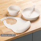 Silicone tableware – Children’s tableware – Bib – Baby tableware – Clay with stars [FR]