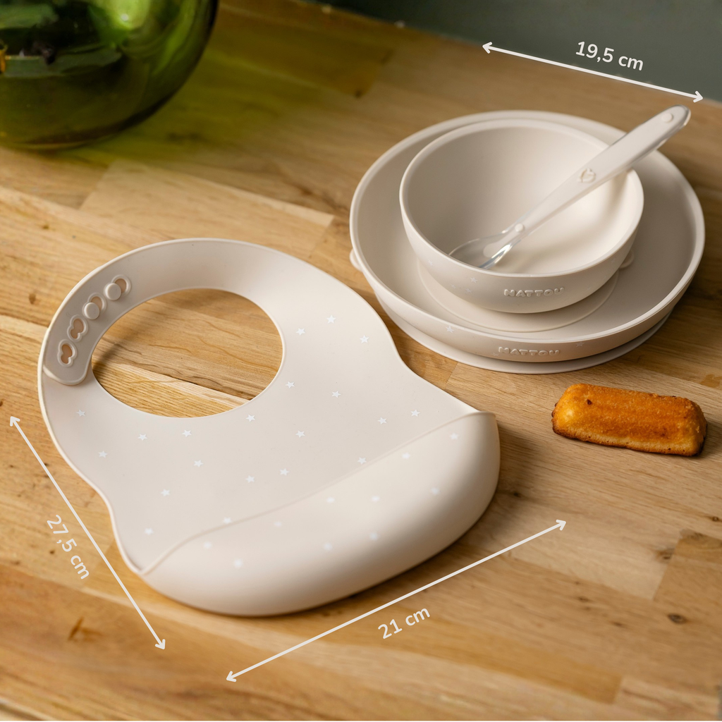 Silicone tableware – Children’s tableware – Bib – Baby tableware – Clay with stars [FR]