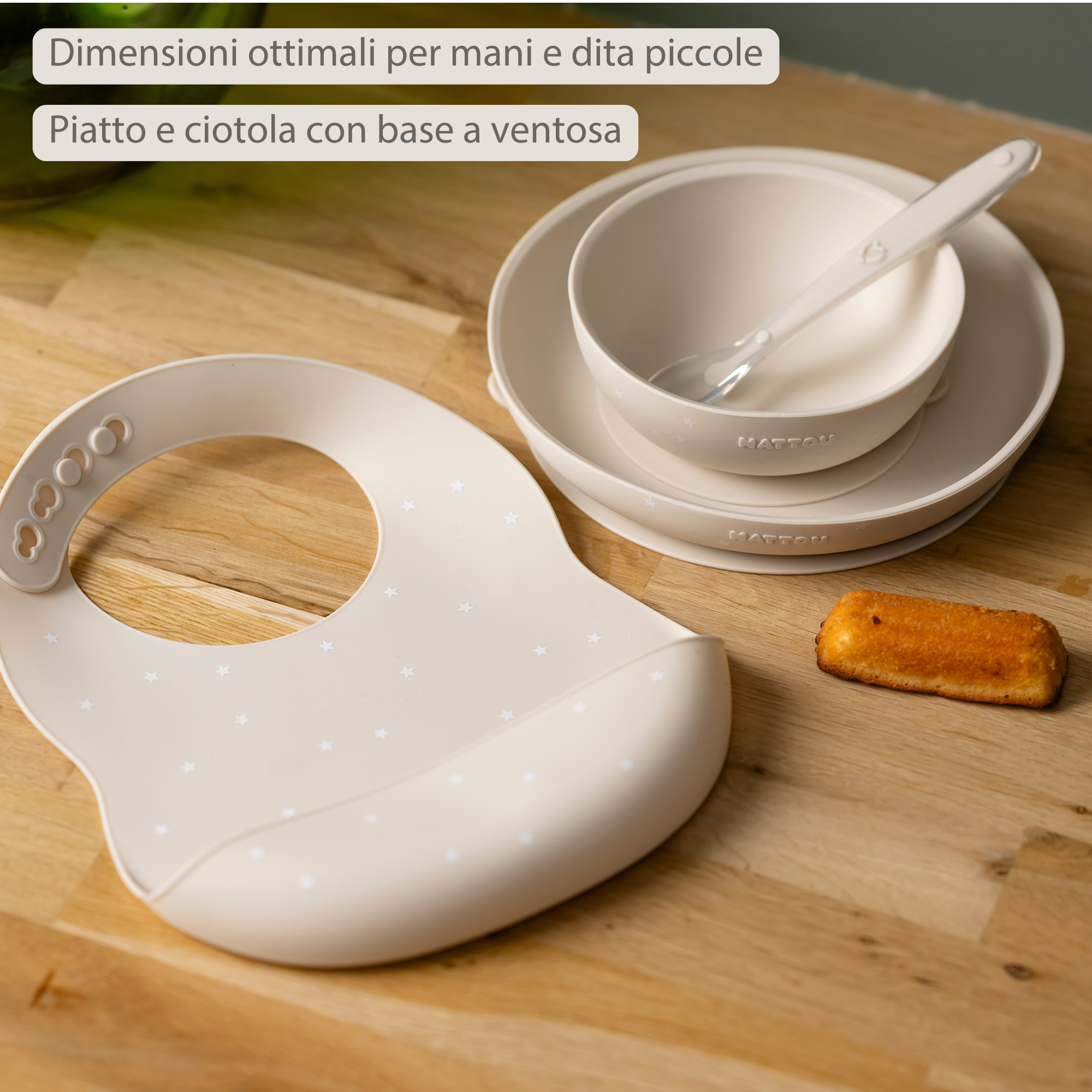 Silicone tableware – Children’s tableware – Bib – Baby tableware – Clay with stars [IT]