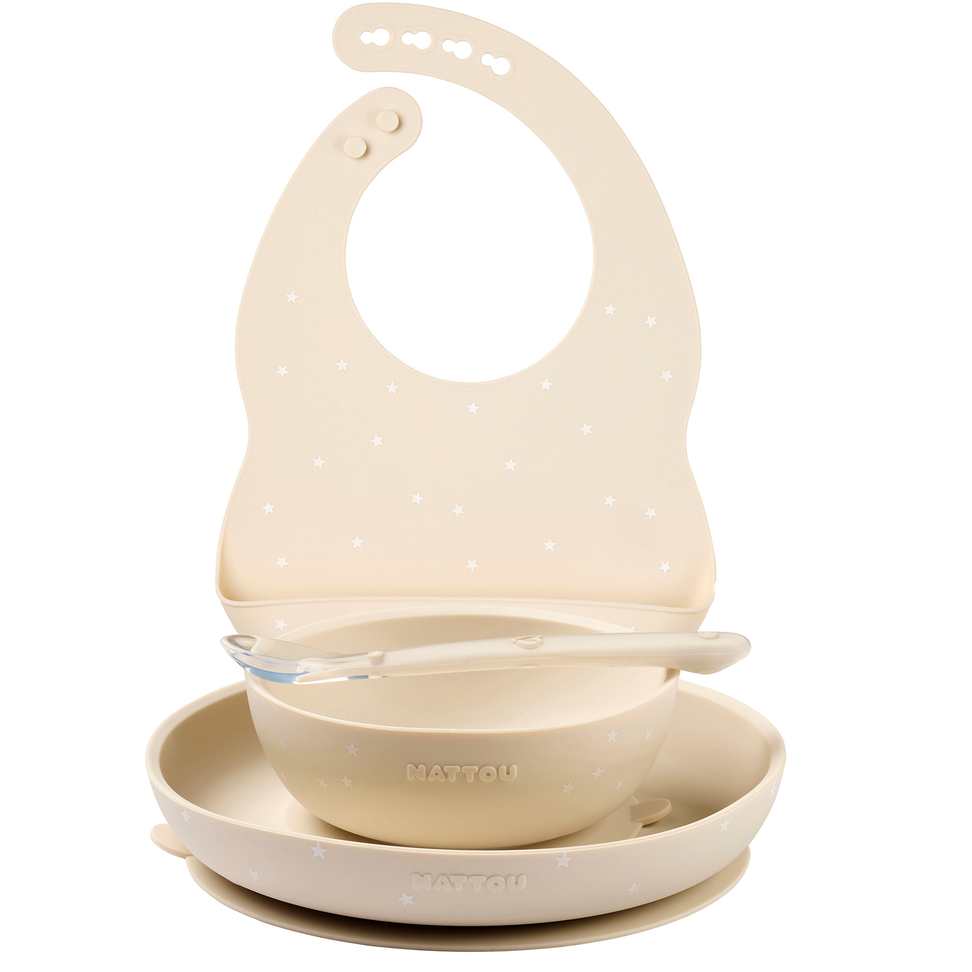 Silicone tableware – Children’s tableware – Bib – Baby tableware – Clay with stars [NL]