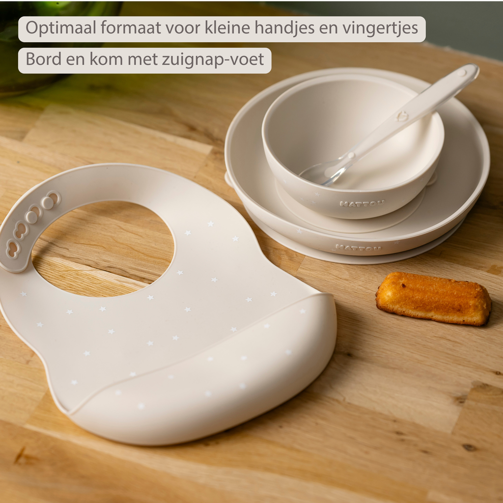 Silicone tableware – Children’s tableware – Bib – Baby tableware – Clay with stars [NL]