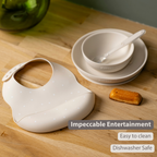 Silicone tableware – Children’s tableware – Bib – Baby tableware – Clay with stars [EN]