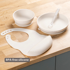 Silicone tableware – Children’s tableware – Bib – Baby tableware – Clay with stars [EN]