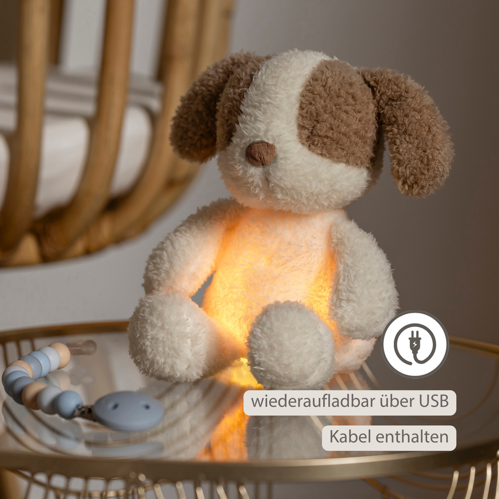 TEDDY Baby Night Light Dog – 25 cm – Soft Baby Plush – Beige [DE]