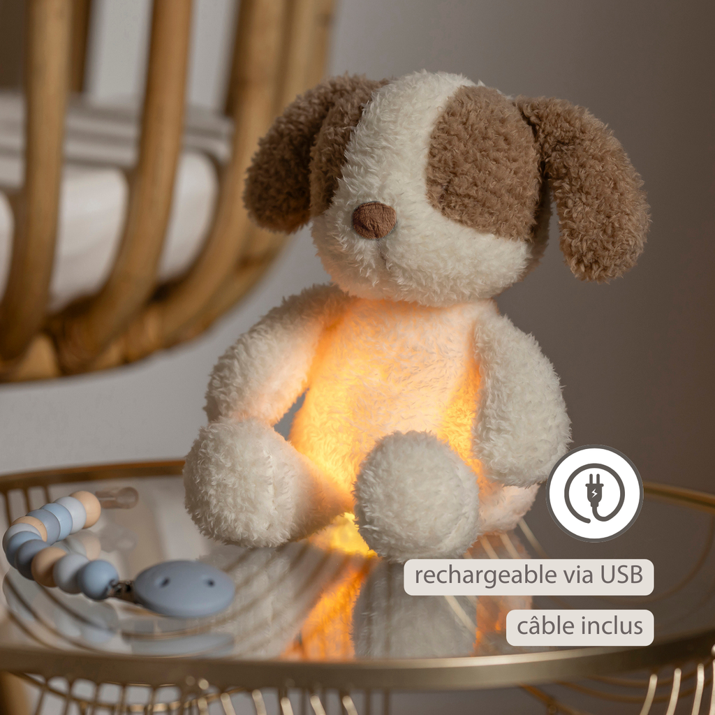 TEDDY Baby Night Light Dog – 25 cm – Soft Baby Plush – Beige [FR]