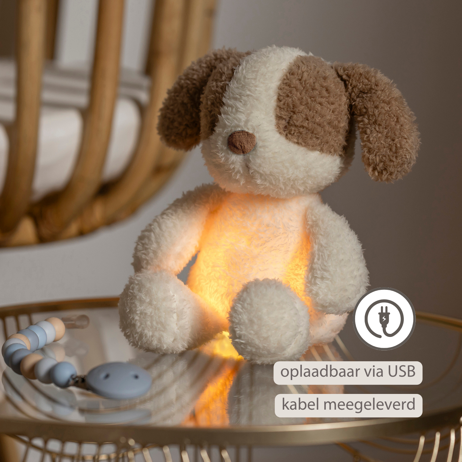 TEDDY Baby Night Light Dog – 25 cm – Soft Baby Plush – Beige [NL]
