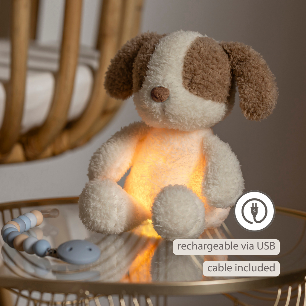 TEDDY Baby Night Light Dog – 25 cm – Soft Baby Plush – Beige [EN]