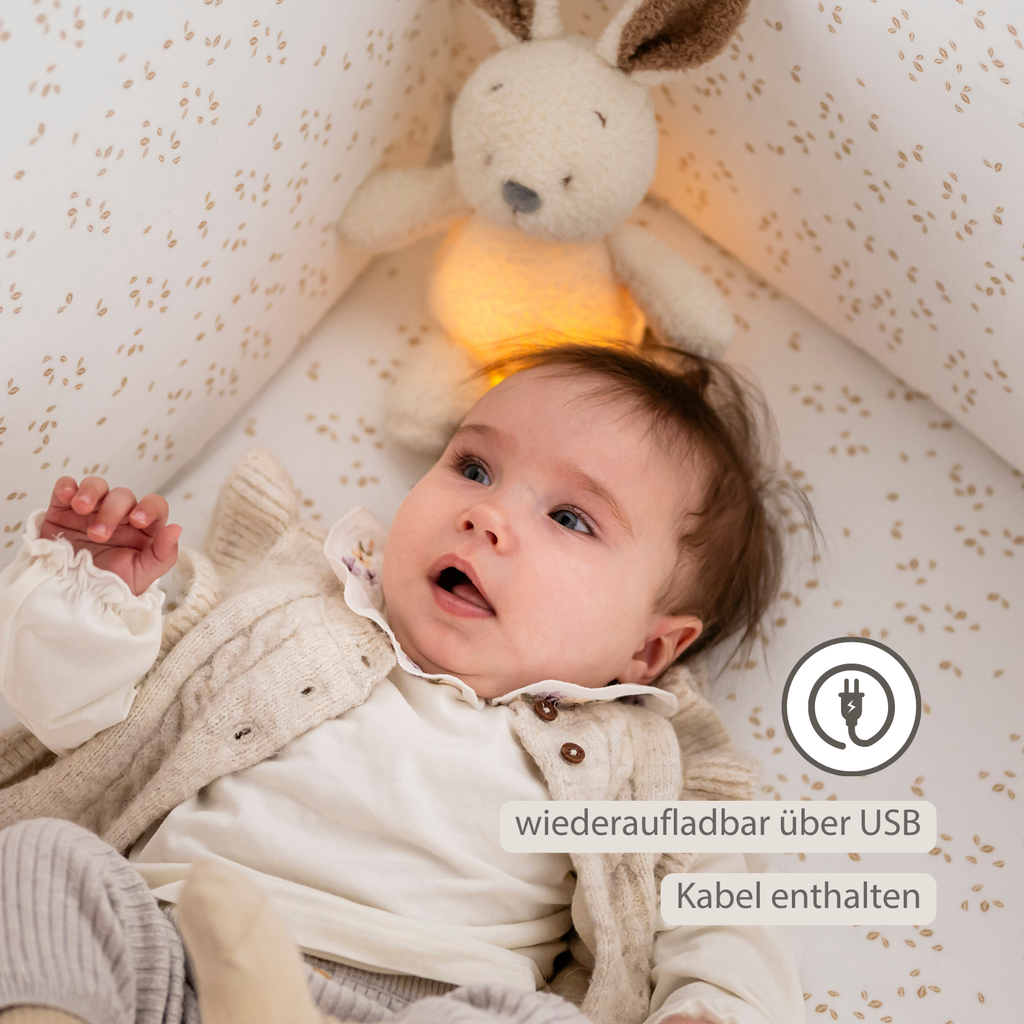TEDDY Baby Night Light Bunny – 25 cm – Soft Baby Plush – Beige [DE]