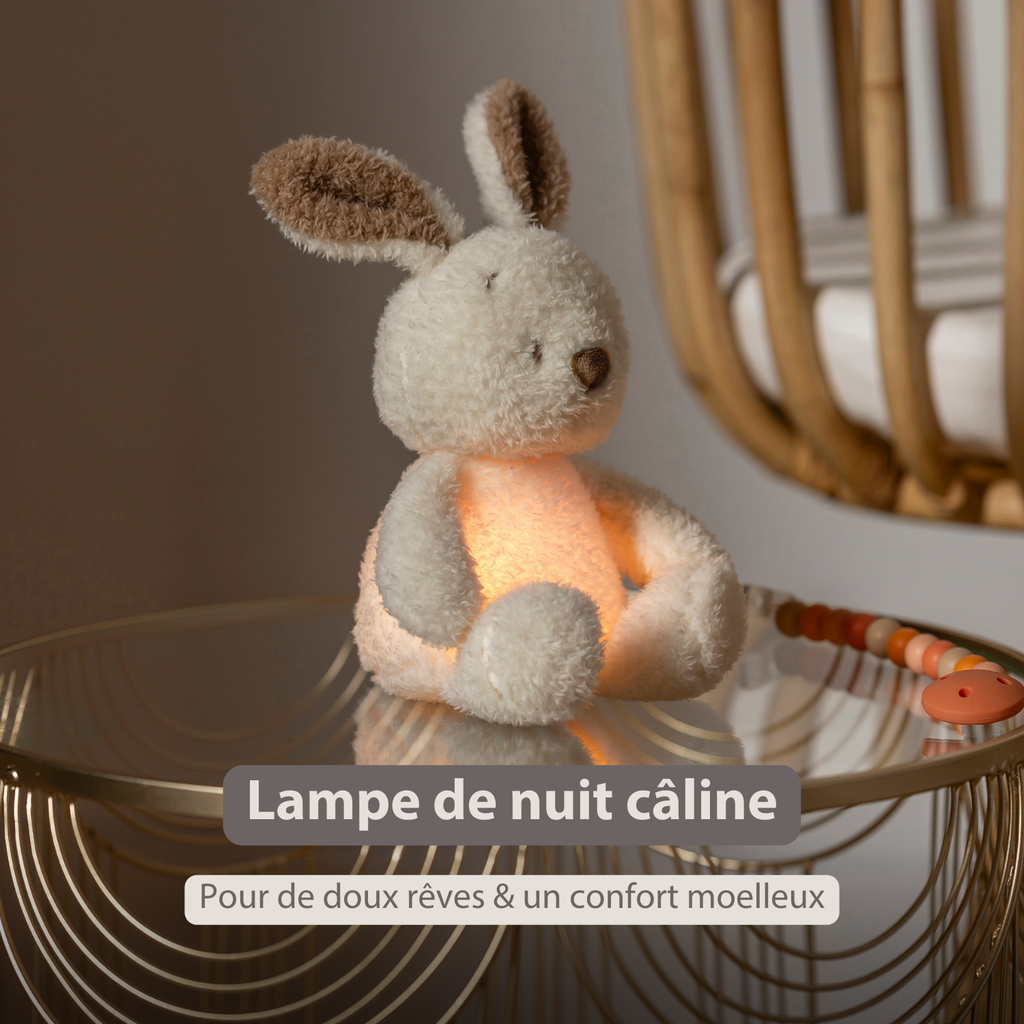 TEDDY Baby Night Light Bunny – 25 cm – Soft Baby Plush – Beige [FR]
