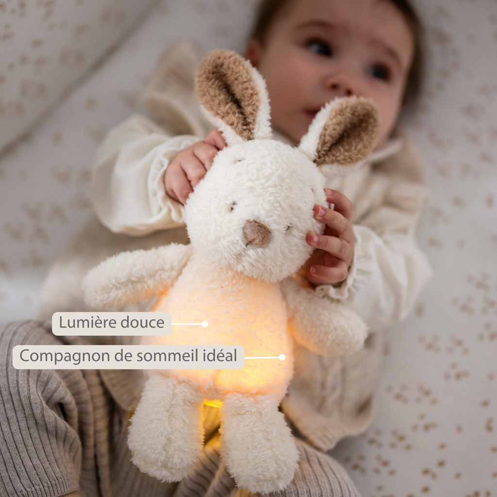TEDDY Baby Night Light Bunny – 25 cm – Soft Baby Plush – Beige [FR]