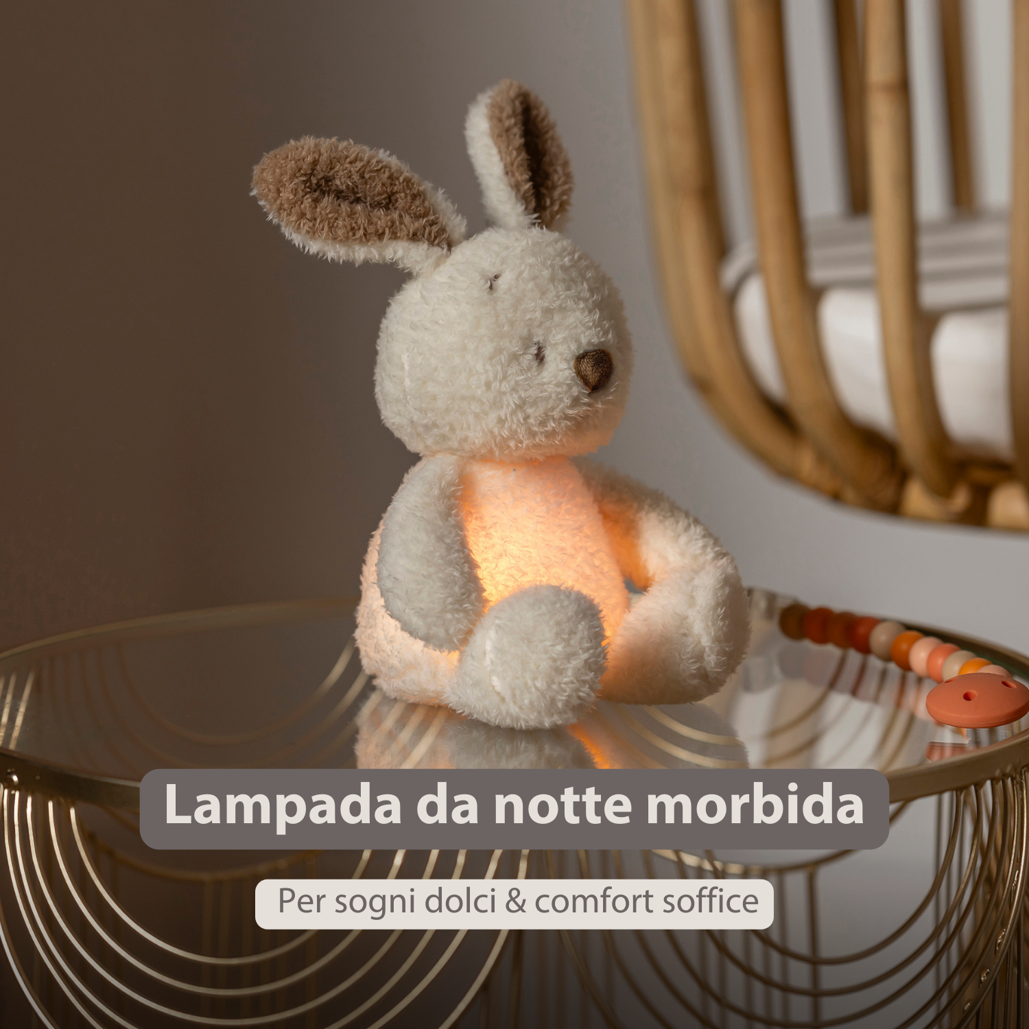 TEDDY Baby Night Light Bunny – 25 cm – Soft Baby Plush – Beige [IT]