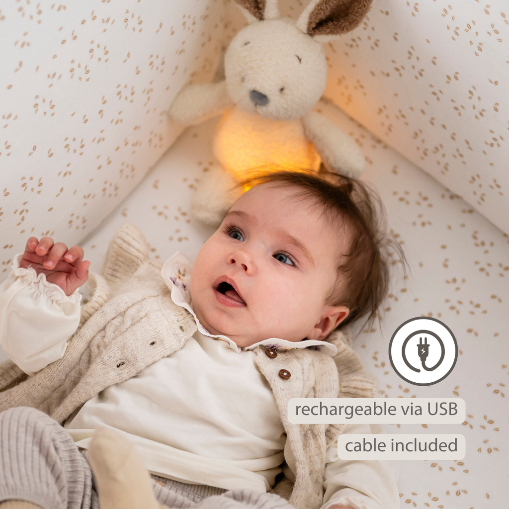 TEDDY Baby Night Light Bunny – 25 cm – Soft Baby Plush – Beige [EN]