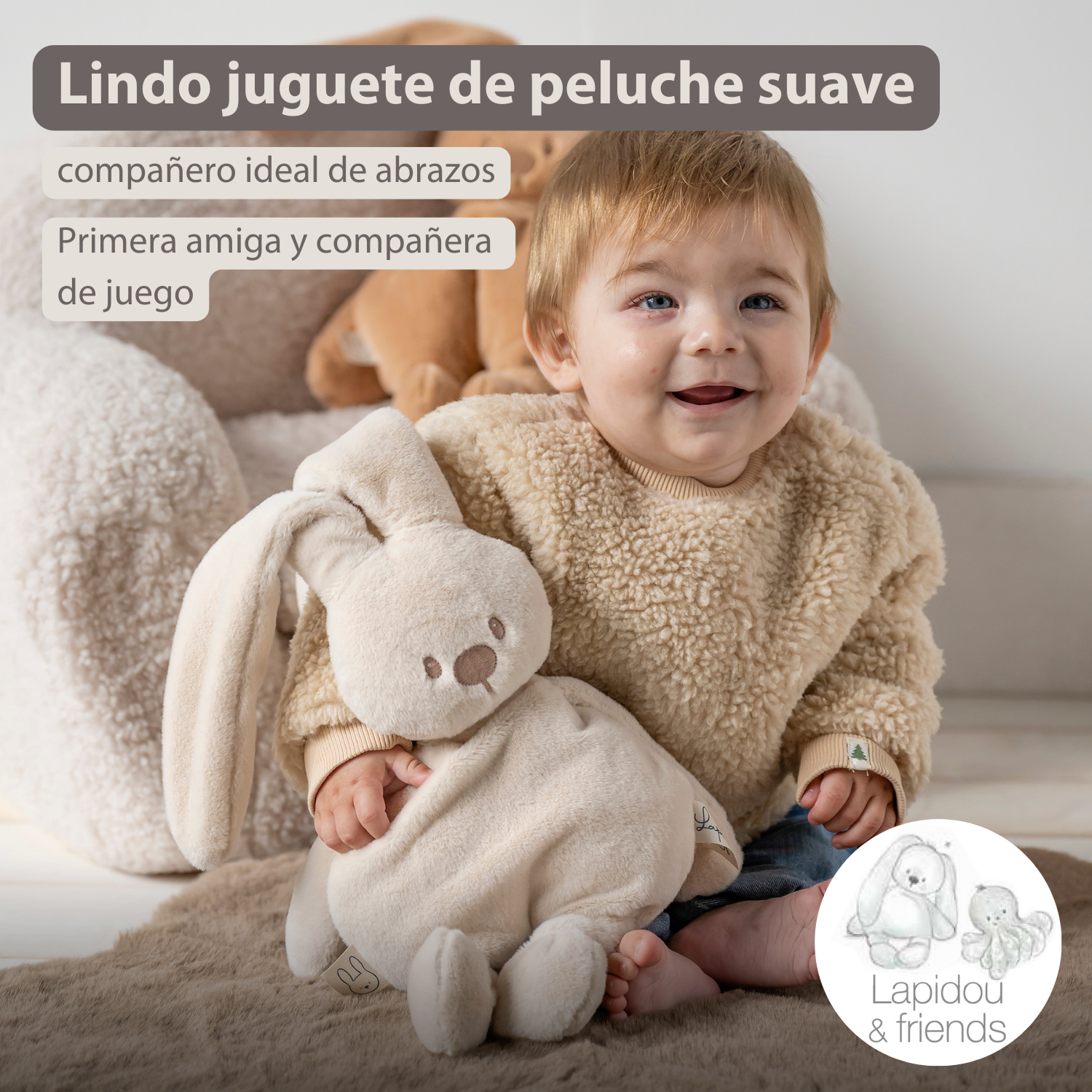Lapidou Cuddly Rabbit - 30 cm - Soft Baby Plush - Sand [ES]