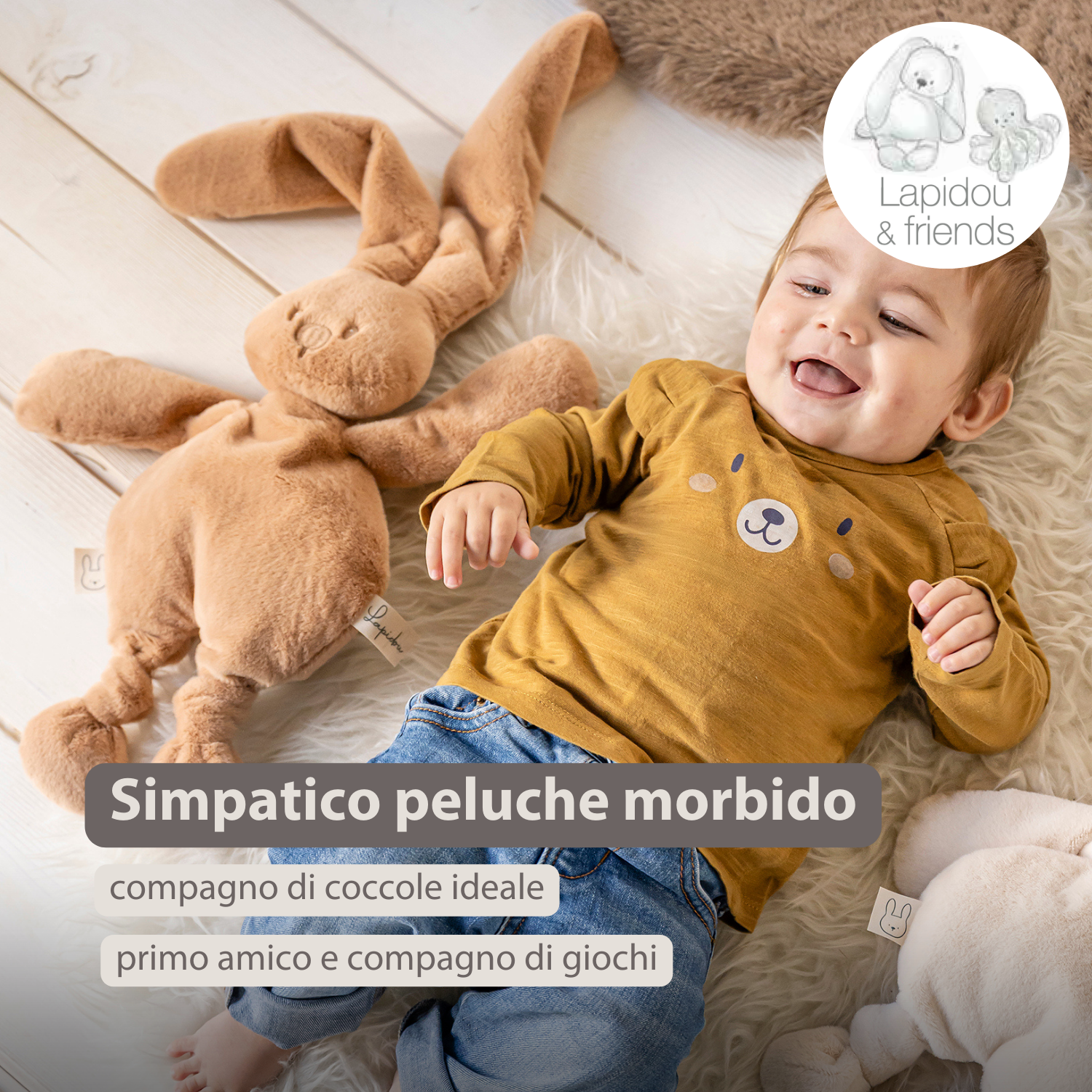 Lapidou Cuddly Rabbit - 30 cm - Soft Baby Plush - Warm Beige [IT]