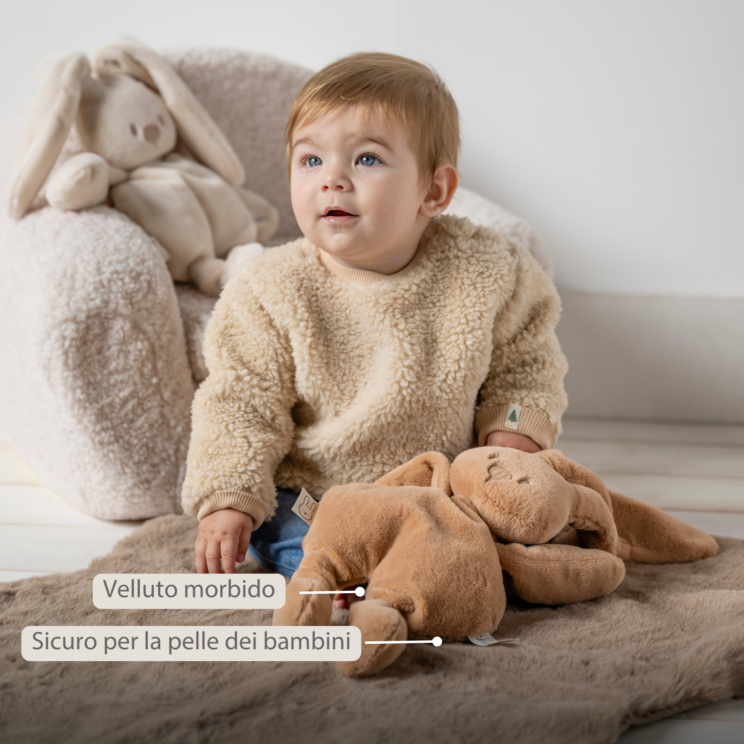 Lapidou Cuddly Rabbit - 30 cm - Soft Baby Plush - Warm Beige [IT]