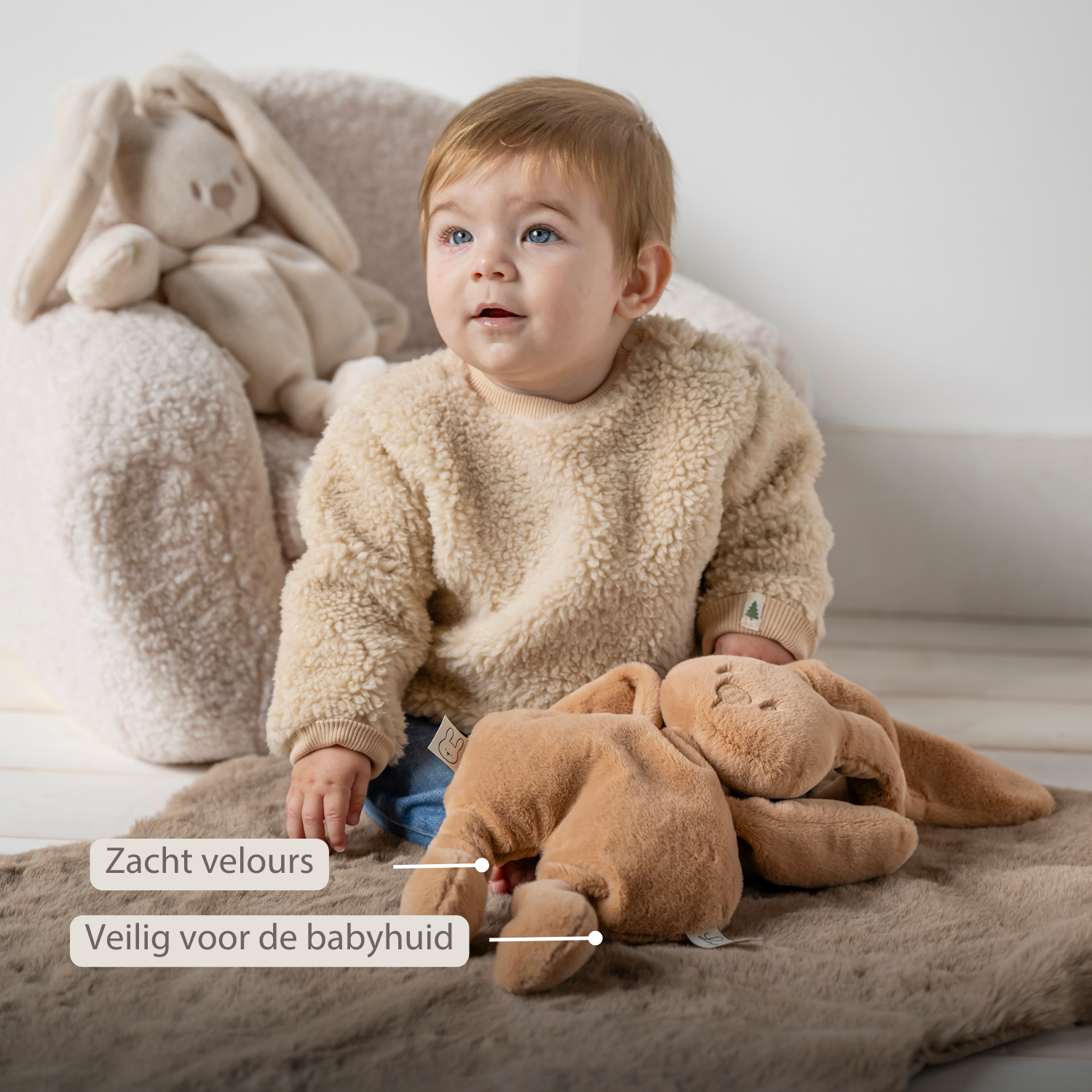 Lapidou Cuddly Rabbit - 30 cm - Soft Baby Plush - Warm Beige [NL]