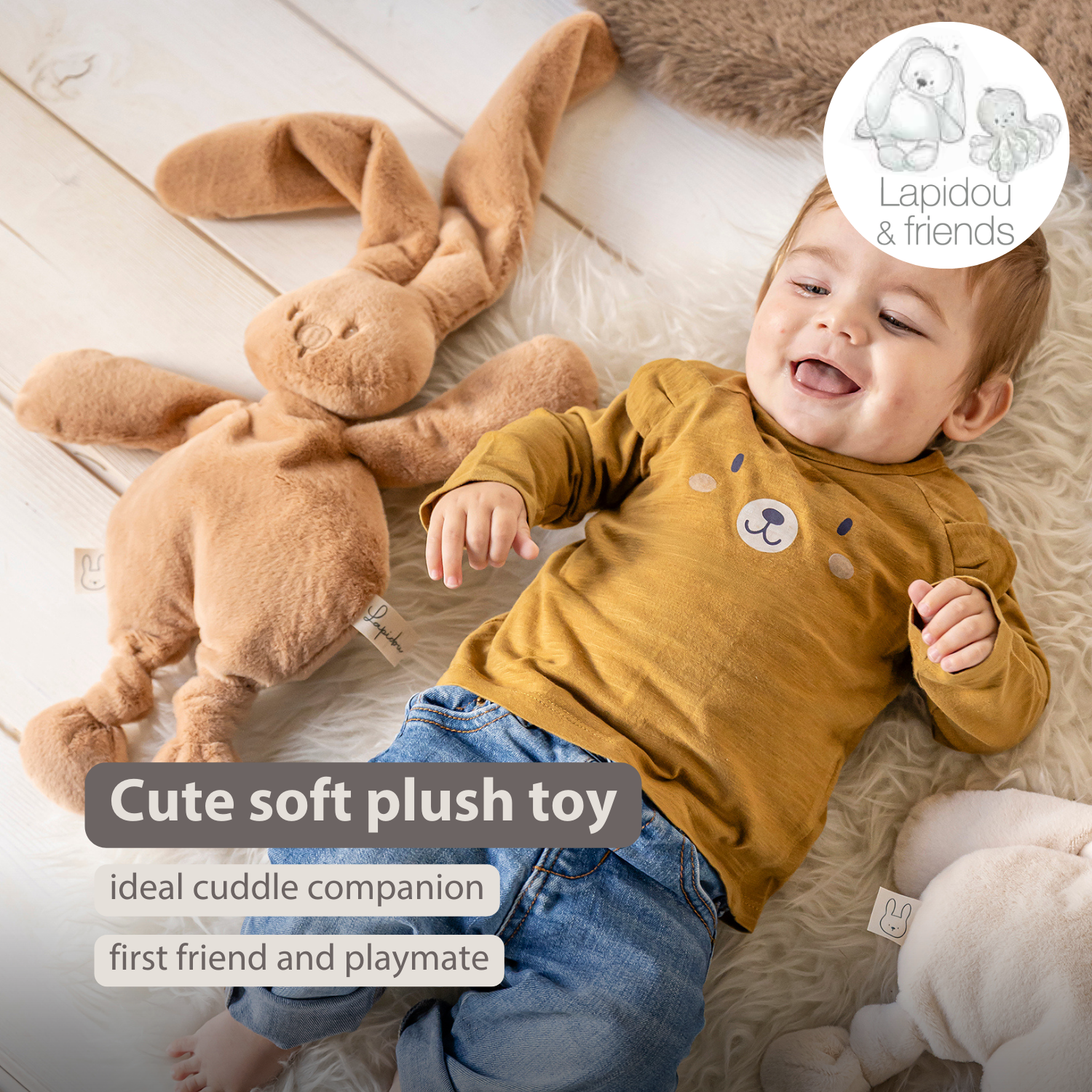 Lapidou Cuddly Rabbit - 30 cm - Soft Baby Plush - Warm Beige [EN]