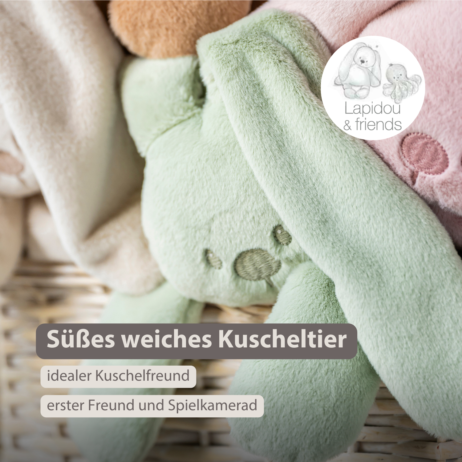 Lapidou Cuddly Rabbit - 30 cm - Soft Baby Plush - Linden Green [DE]